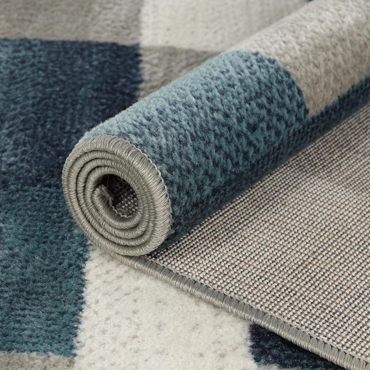 imageSuperior Indoor Area Rug Jute Backing Modern Plush Rugs for Entryway Kitchen Floors Office Floor Cover Color Block Rugs Clifton Collection 4 x 6 BeigeBlueGreybrown  Z