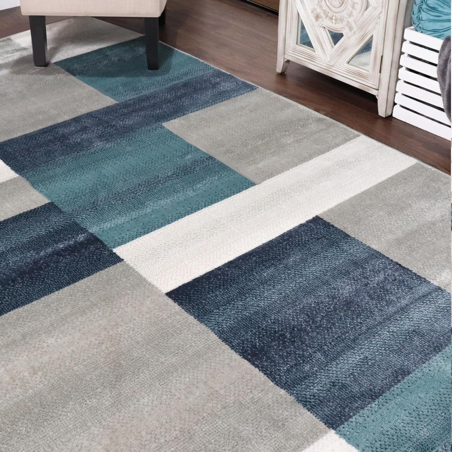 imageSuperior Indoor Area Rug Jute Backing Modern Plush Rugs for Entryway Kitchen Floors Office Floor Cover Color Block Rugs Clifton Collection 4 x 6 BeigeBlueRivulet  Z