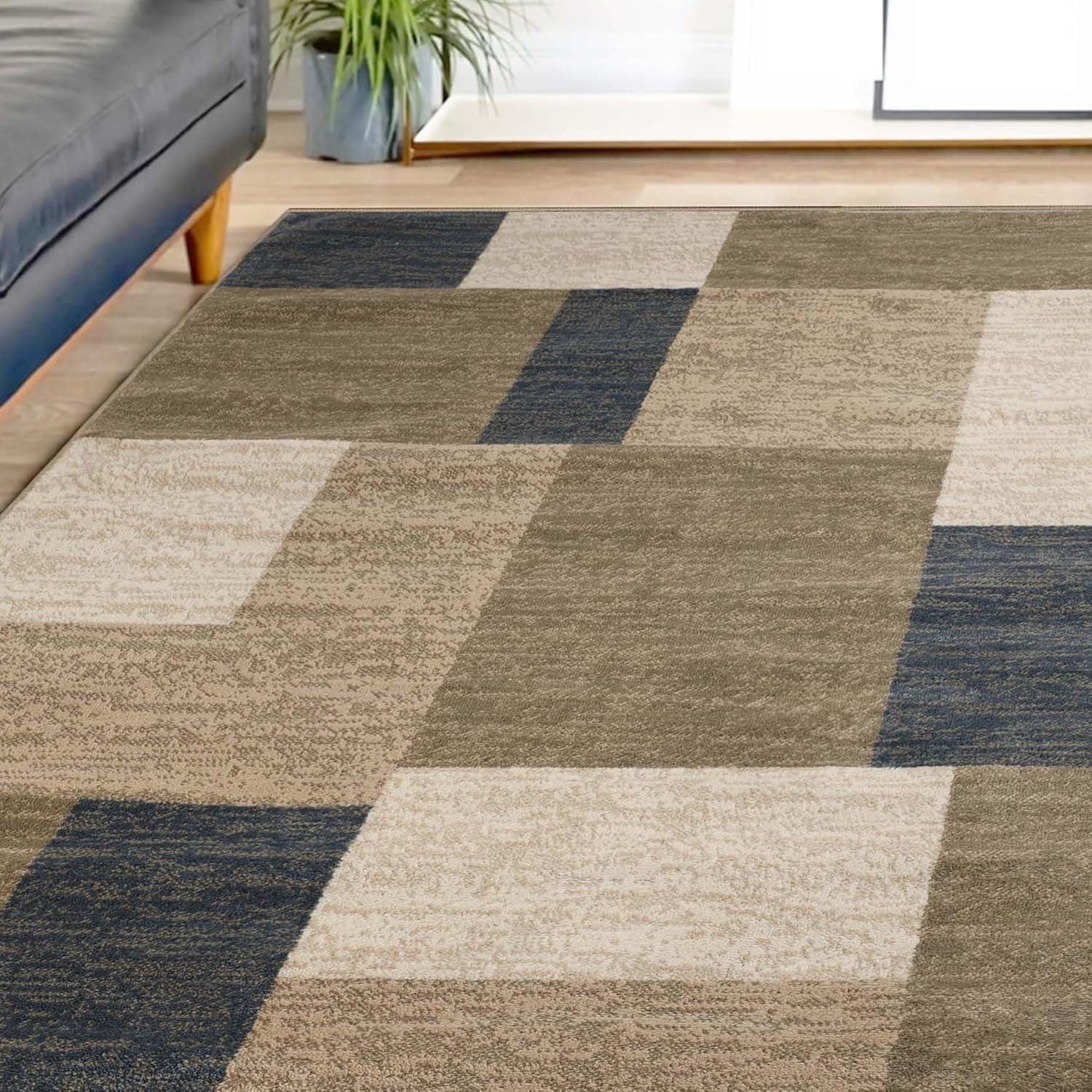 imageSuperior Indoor Area Rug Jute Backing Modern Plush Rugs for Entryway Kitchen Floors Office Floor Cover Color Block Rugs Clifton Collection 4 x 6 BeigeBlueBeigeblue  Z