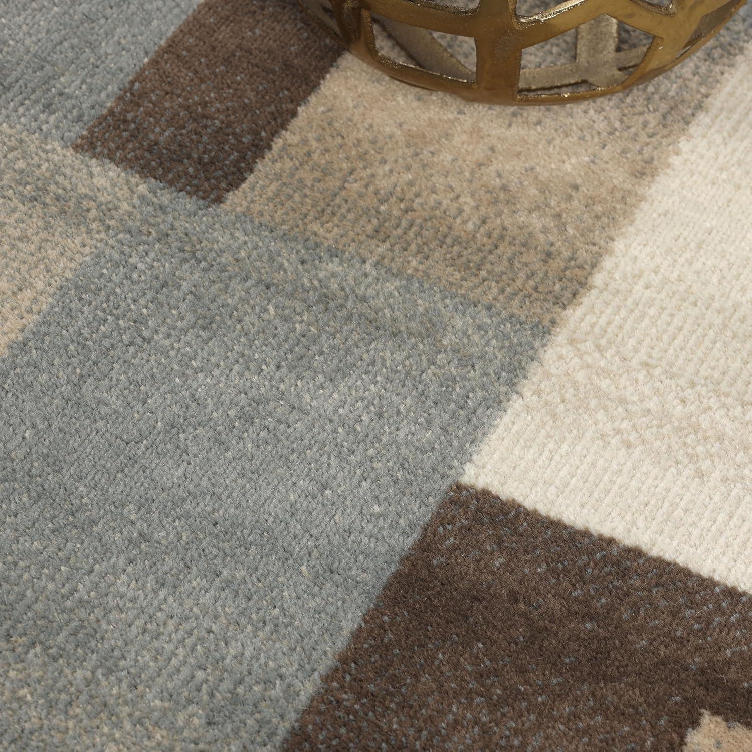 imageSuperior Indoor Area Rug Jute Backing Modern Plush Rugs for Entryway Kitchen Floors Office Floor Cover Color Block Rugs Clifton Collection 4 x 6 BeigeBlueGrey