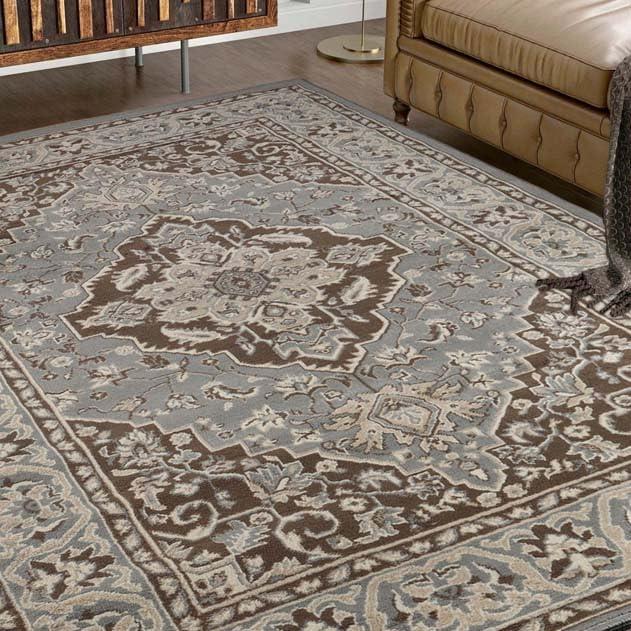 imageSuperior Indoor Area Rug Jute Backing Rugs for Entryway Dining Kitchen Bedroom Floors Traditional Floor Decor Oriental Medallion Indoor Rug Glendale Collection 2 x 3 BrownGrey