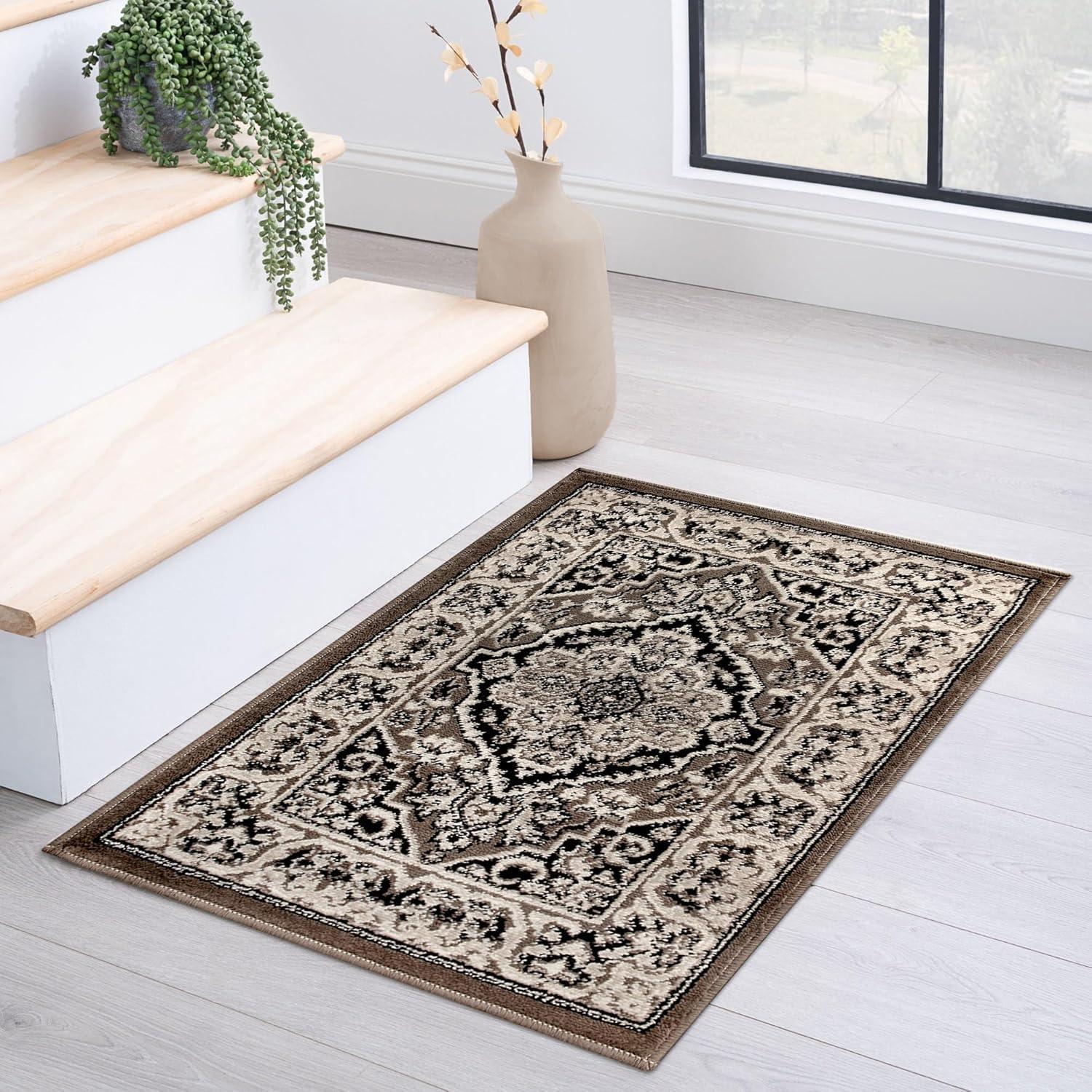 imageSuperior Indoor Area Rug Jute Backing Rugs for Entryway Dining Kitchen Bedroom Floors Traditional Floor Decor Oriental Medallion Indoor Rug Glendale Collection 2 x 3 BrownBrown