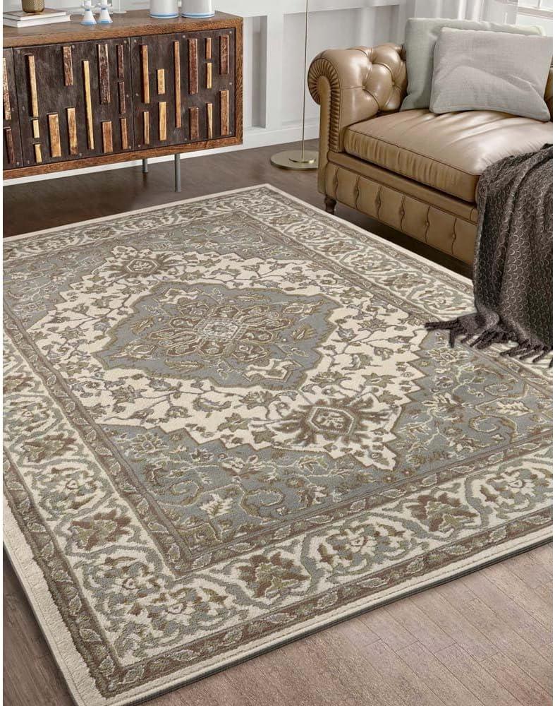 imageSuperior Indoor Area Rug Jute Backing Rugs for Entryway Dining Kitchen Bedroom Floors Traditional Floor Decor Oriental Medallion Indoor Rug Glendale Collection 2 x 3 BrownGreen