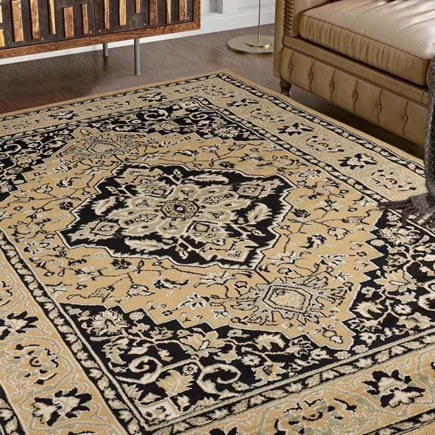 imageSuperior Indoor Area Rug Jute Backing Rugs for Entryway Dining Kitchen Bedroom Floors Traditional Floor Decor Oriental Medallion Indoor Rug Glendale Collection 2 x 3 BrownGold