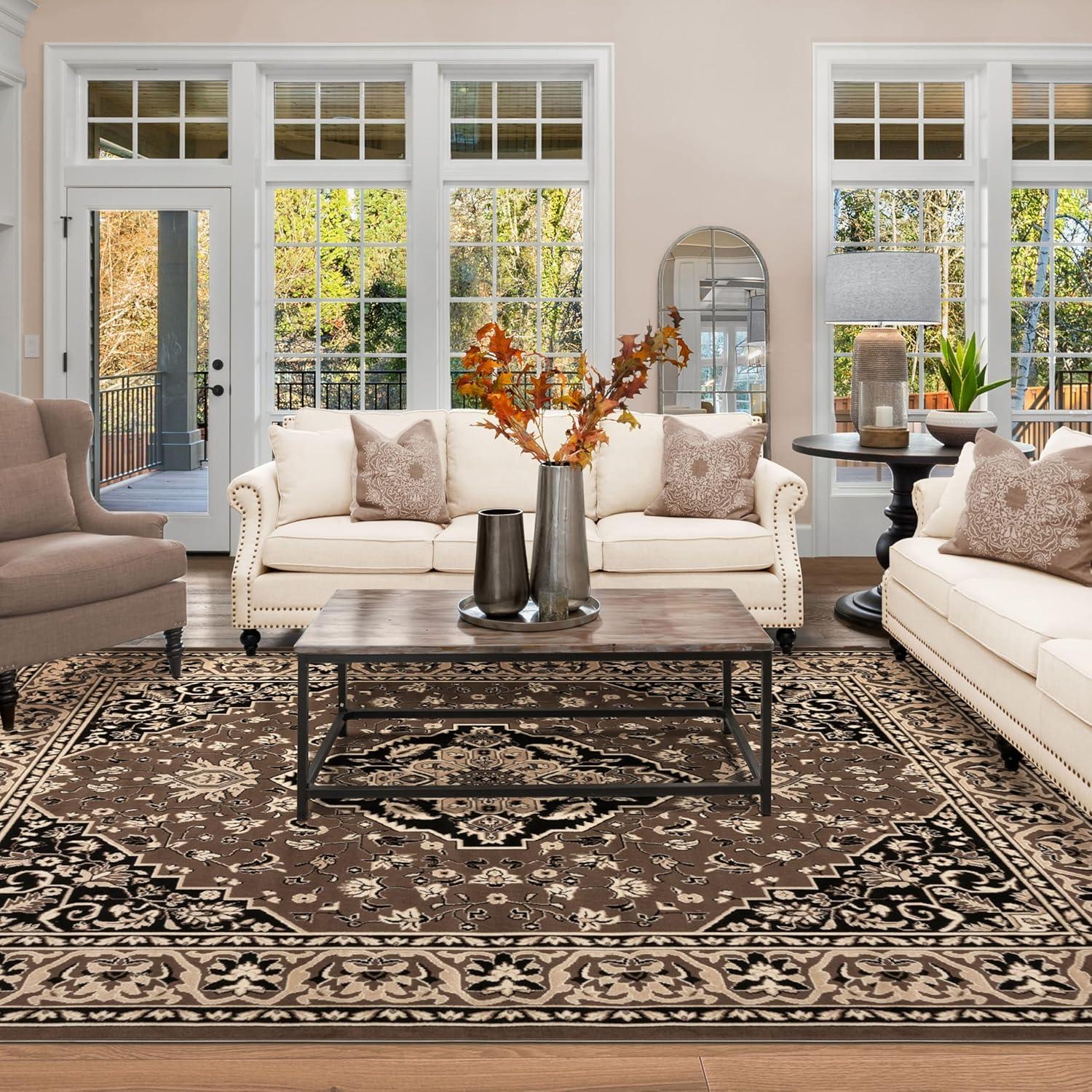 imageSuperior Indoor Area Rug Jute Backing Rugs for Entryway Dining Kitchen Bedroom Floors Traditional Floor Decor Oriental Medallion Indoor Rug Glendale Collection 2 x 3 BrownBrown