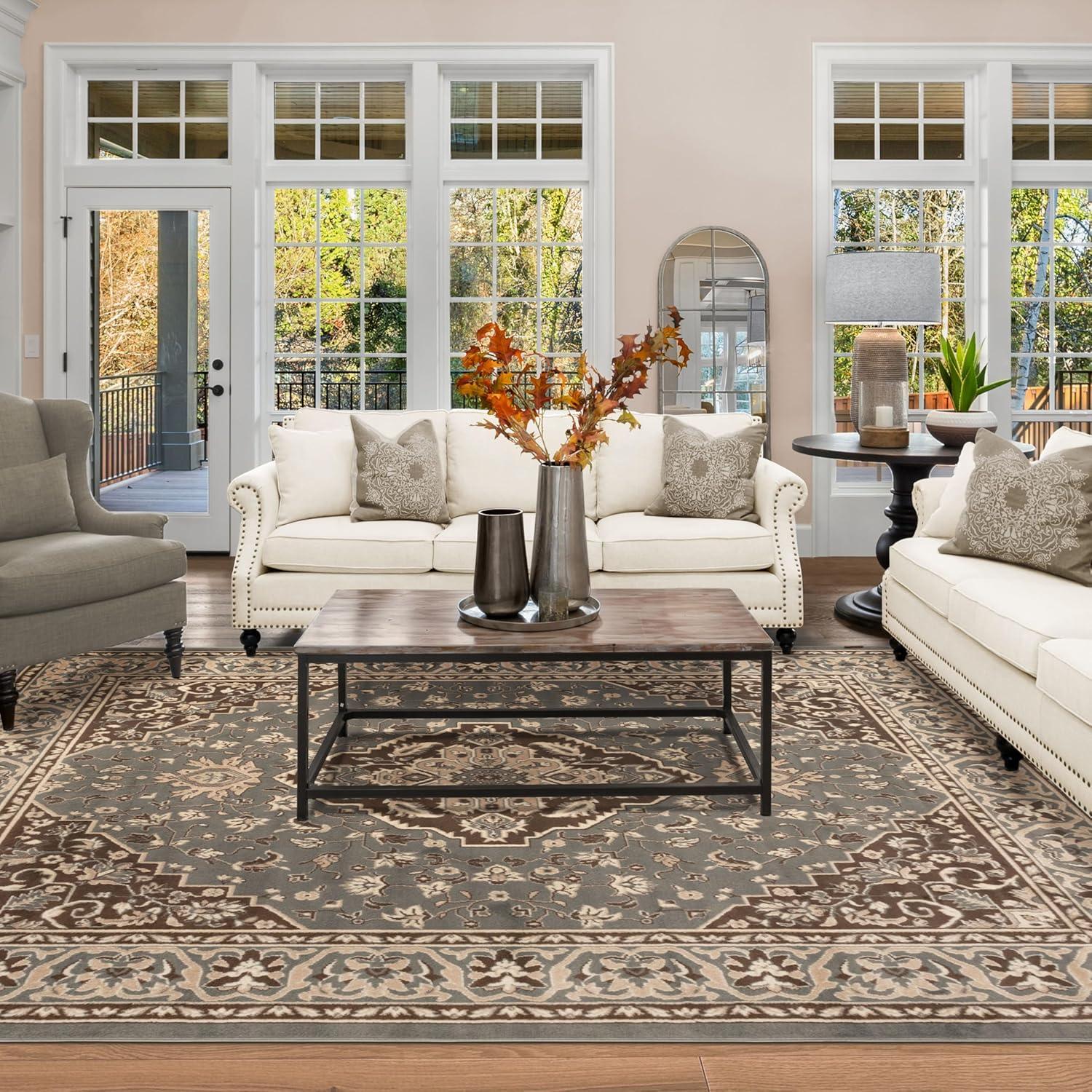 imageSuperior Indoor Area Rug Jute Backing Rugs for Entryway Dining Kitchen Bedroom Floors Traditional Floor Decor Oriental Medallion Indoor Rug Glendale Collection 2 x 3 BrownGrey