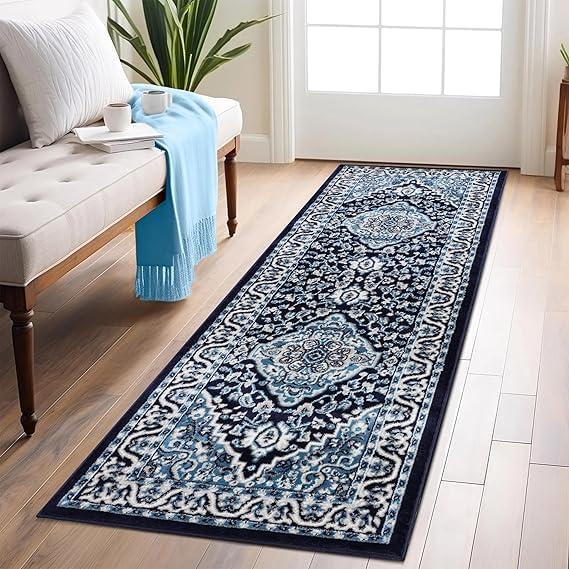 imageSuperior Indoor Area Rug Jute Backing Rugs for Entryway Dining Kitchen Bedroom Floors Traditional Floor Decor Oriental Medallion Indoor Rug Glendale Collection 2 x 3 BrownBlue