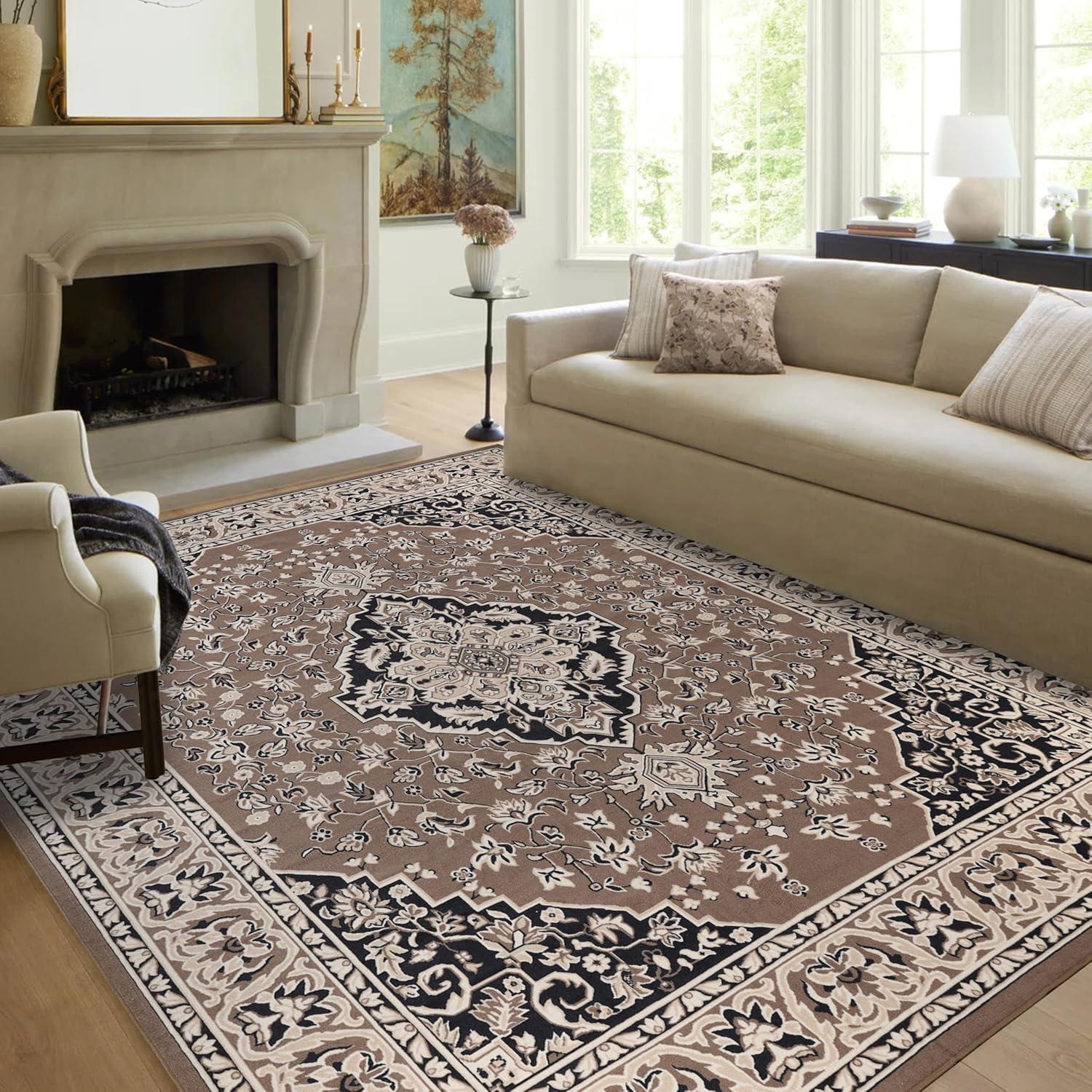 imageSuperior Indoor Area Rug Jute Backing Rugs for Entryway Dining Kitchen Bedroom Floors Traditional Floor Decor Oriental Medallion Indoor Rug Glendale Collection 2 x 3 BrownBrown