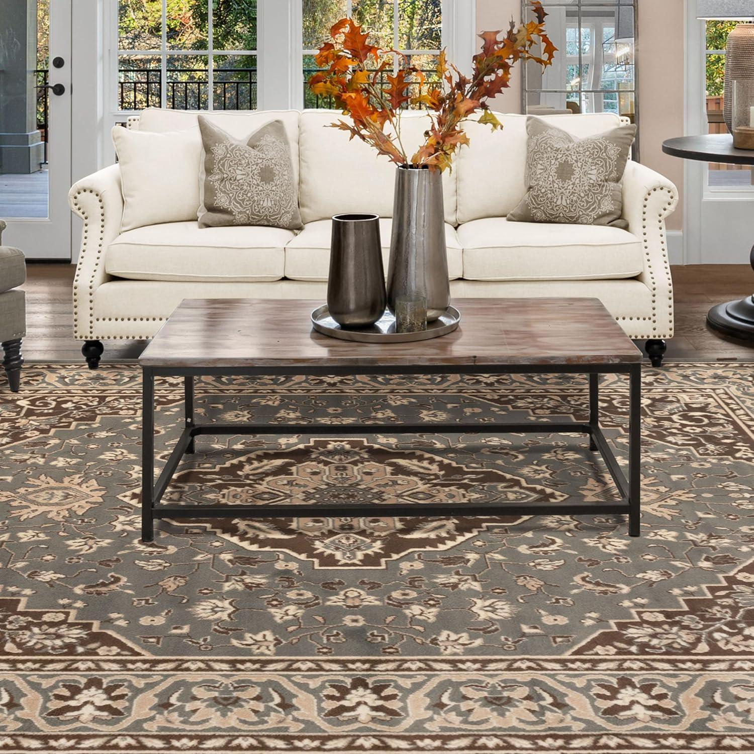 imageSuperior Indoor Area Rug Jute Backing Rugs for Entryway Dining Kitchen Bedroom Floors Traditional Floor Decor Oriental Medallion Indoor Rug Glendale Collection 2 x 3 BrownGrey