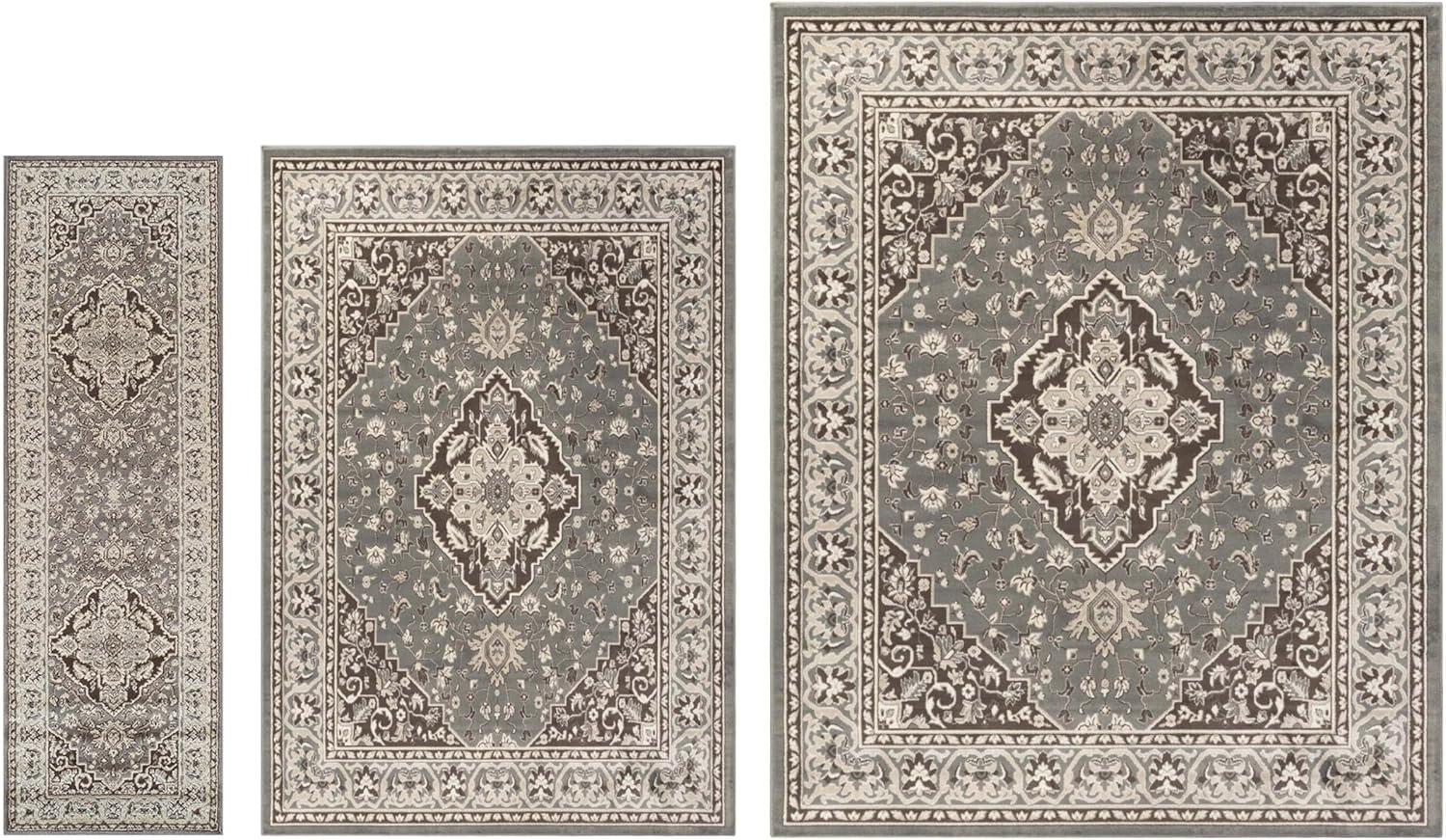 imageSuperior Indoor Area Rug Jute Backing Rugs for Entryway Dining Kitchen Bedroom Floors Traditional Floor Decor Oriental Medallion Indoor Rug Glendale Collection 2 x 3 BrownGrey