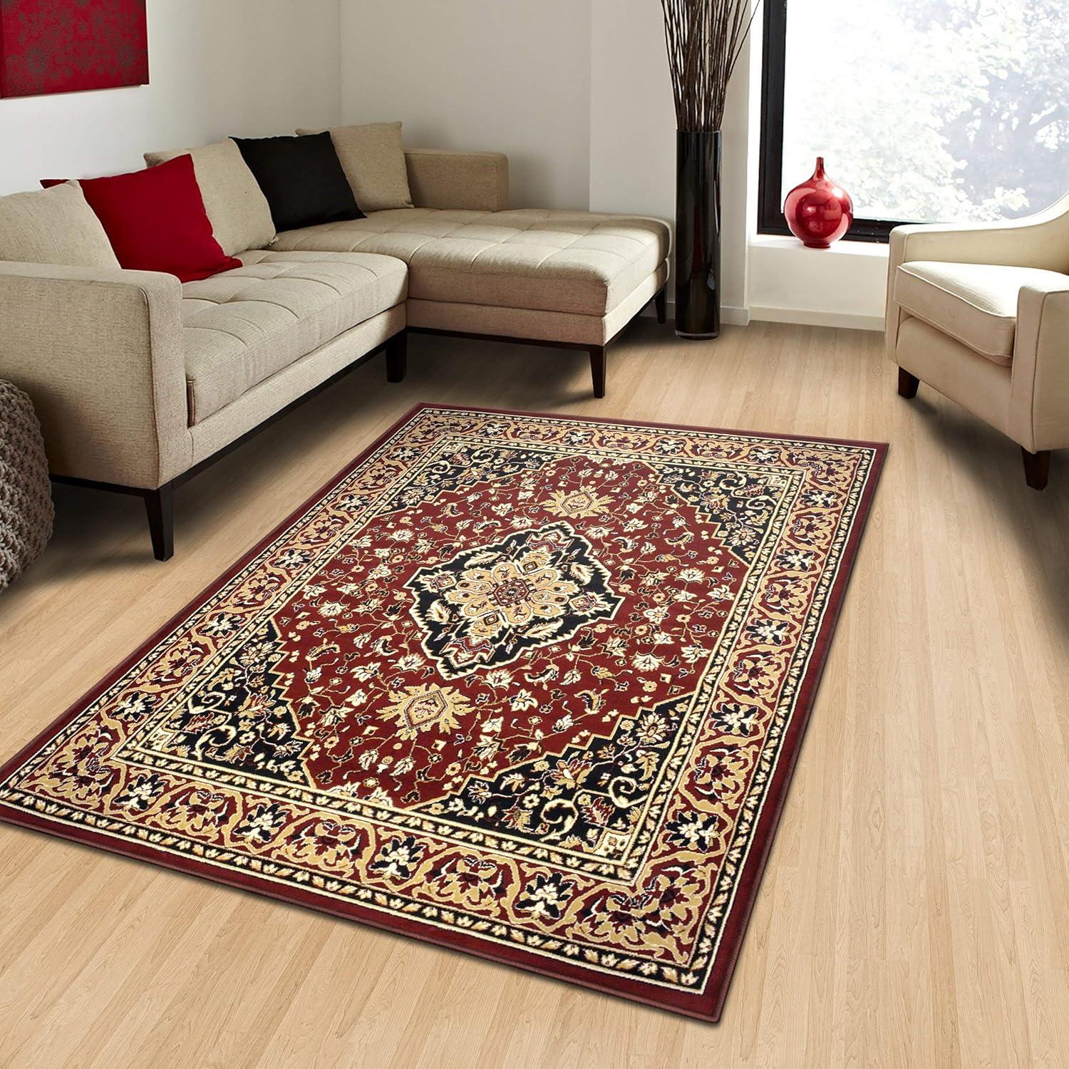imageSuperior Indoor Area Rug Jute Backing Rugs for Entryway Dining Kitchen Bedroom Floors Traditional Floor Decor Oriental Medallion Indoor Rug Glendale Collection 2 x 3 BrownRed
