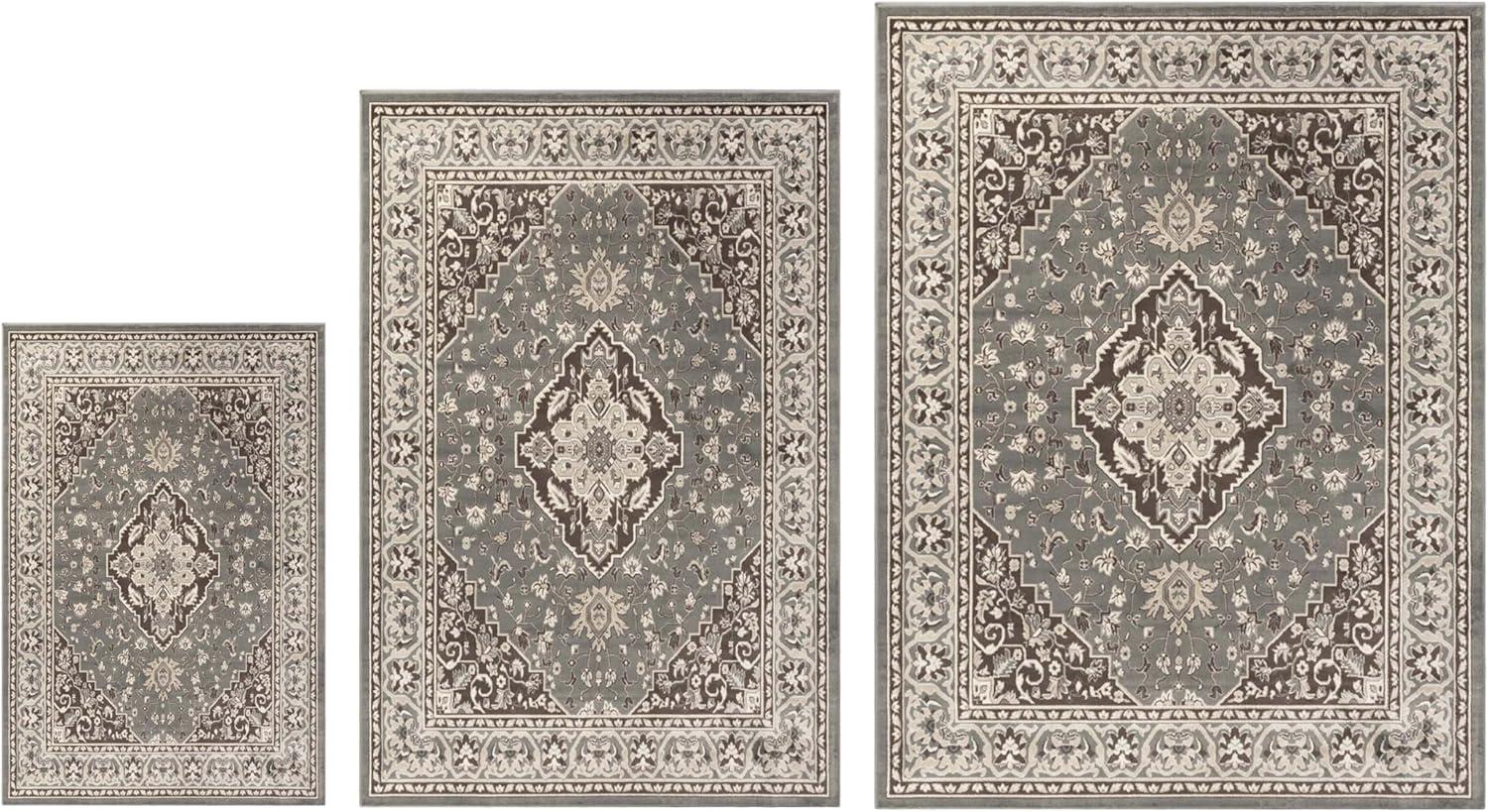 imageSuperior Indoor Area Rug Jute Backing Rugs for Entryway Dining Kitchen Bedroom Floors Traditional Floor Decor Oriental Medallion Indoor Rug Glendale Collection 2 x 3 BrownGrey
