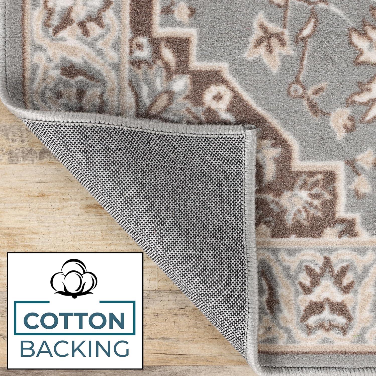 imageSuperior Indoor Area Rug Jute Backing Rugs for Entryway Dining Kitchen Bedroom Floors Traditional Floor Decor Oriental Medallion Indoor Rug Glendale Collection 2 x 3 BrownGrey