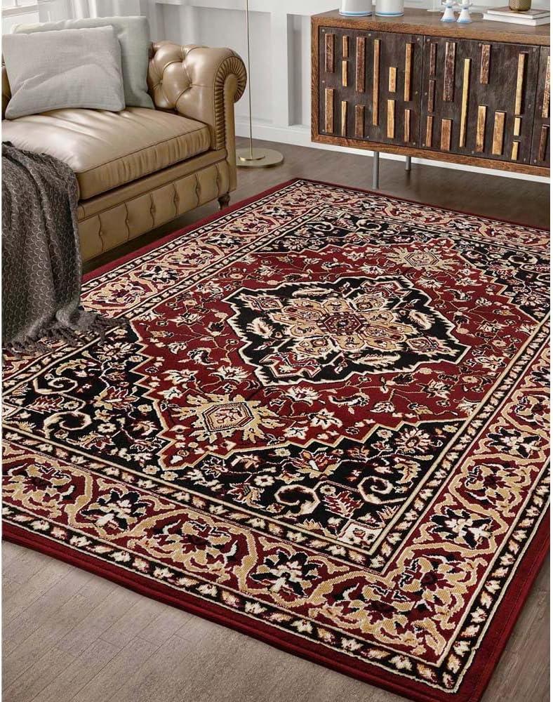 imageSuperior Indoor Area Rug Jute Backing Rugs for Entryway Dining Kitchen Bedroom Floors Traditional Floor Decor Oriental Medallion Indoor Rug Glendale Collection 2 x 3 BrownRed