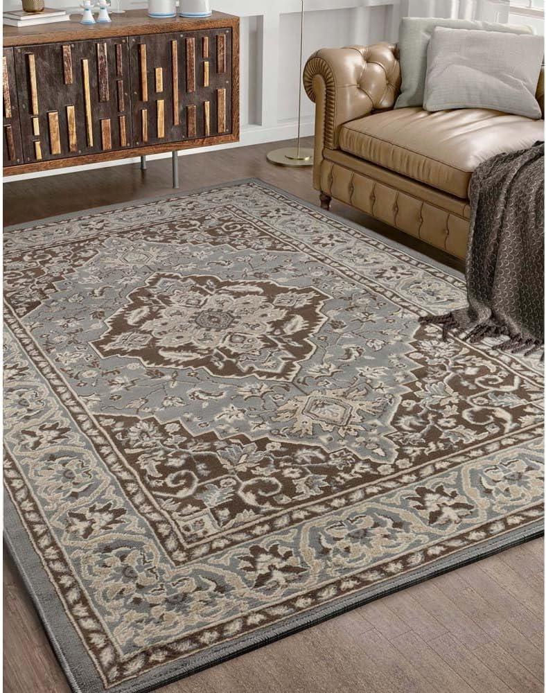 imageSuperior Indoor Area Rug Jute Backing Rugs for Entryway Dining Kitchen Bedroom Floors Traditional Floor Decor Oriental Medallion Indoor Rug Glendale Collection 2 x 3 BrownGrey