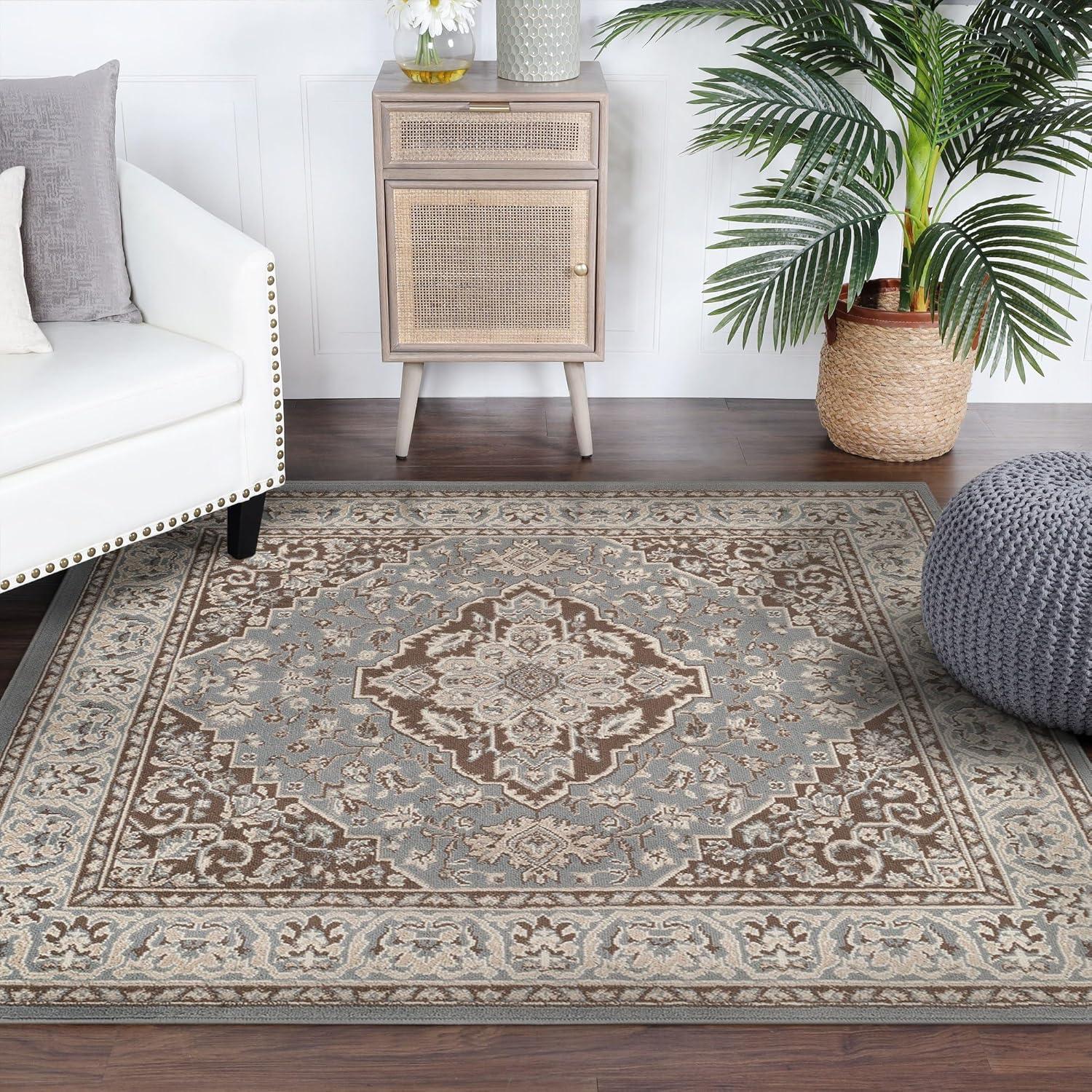 imageSuperior Indoor Area Rug Jute Backing Rugs for Entryway Dining Kitchen Bedroom Floors Traditional Floor Decor Oriental Medallion Indoor Rug Glendale Collection 2 x 3 BrownGrey