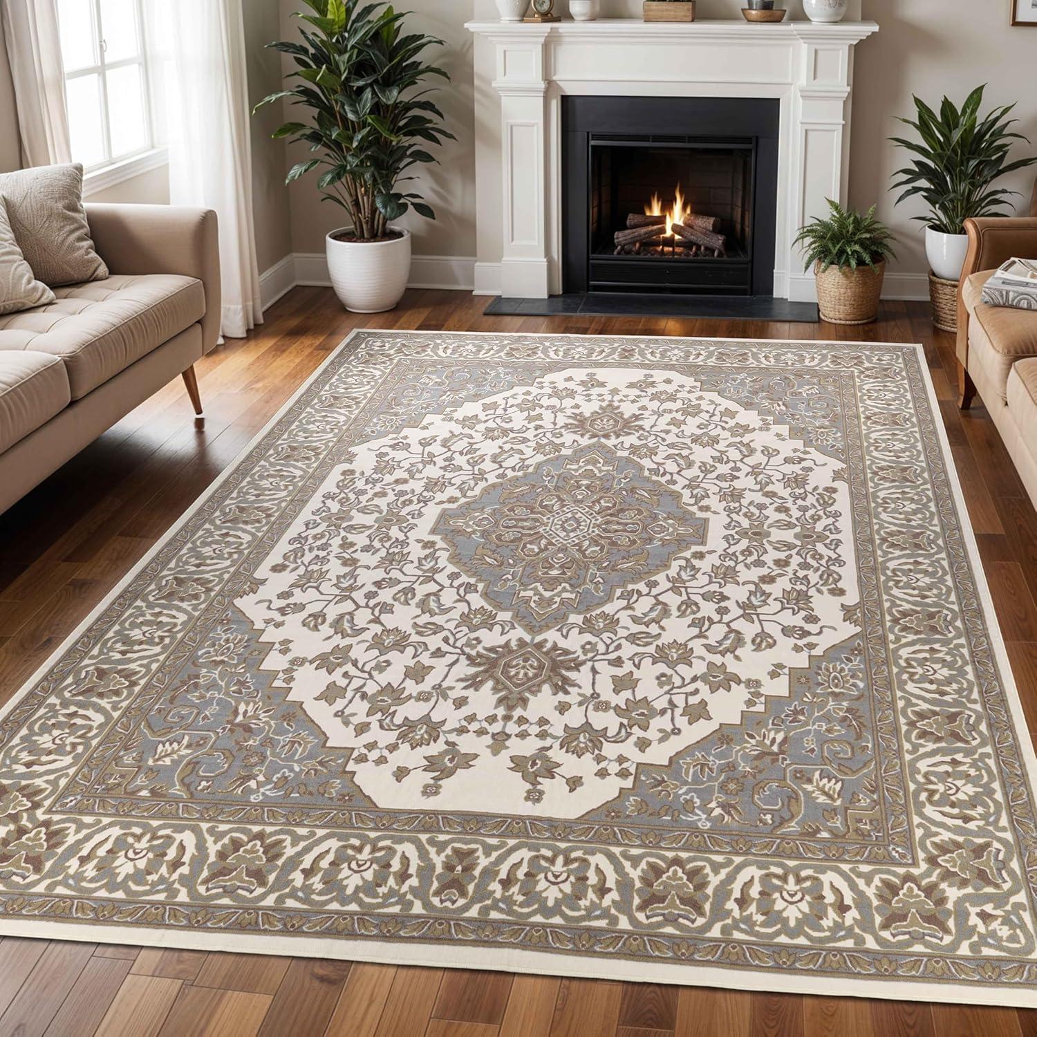 imageSuperior Indoor Area Rug Jute Backing Rugs for Entryway Dining Kitchen Bedroom Floors Traditional Floor Decor Oriental Medallion Indoor Rug Glendale Collection 2 x 3 BrownGreen