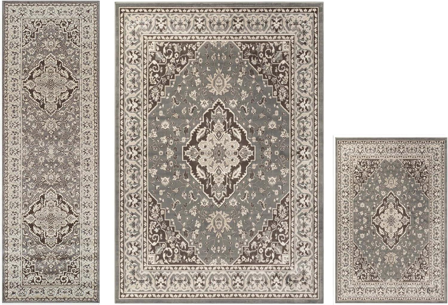 imageSuperior Indoor Area Rug Jute Backing Rugs for Entryway Dining Kitchen Bedroom Floors Traditional Floor Decor Oriental Medallion Indoor Rug Glendale Collection 2 x 3 BrownGrey