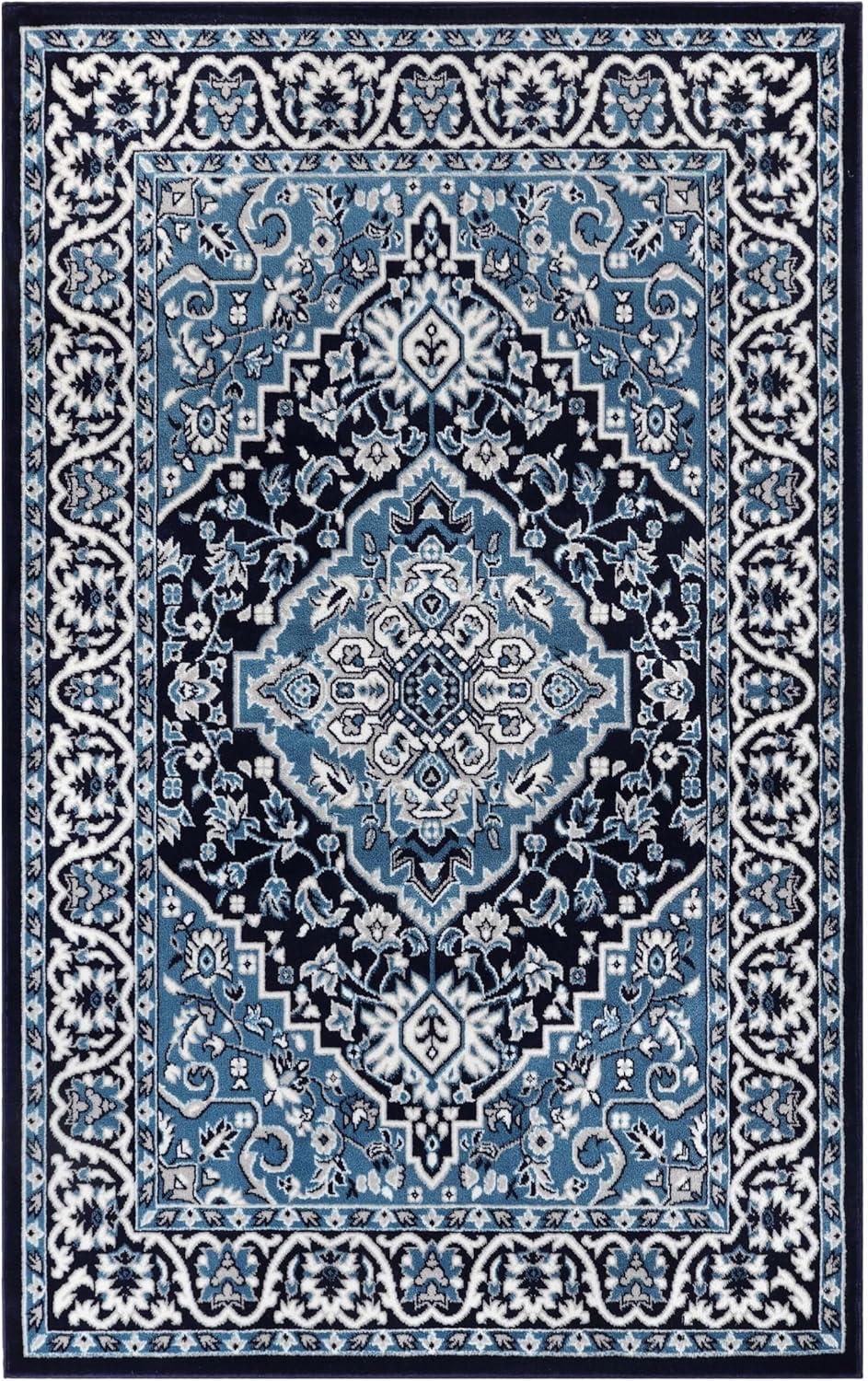 imageSuperior Indoor Area Rug Jute Backing Rugs for Entryway Dining Kitchen Bedroom Floors Traditional Floor Decor Oriental Medallion Indoor Rug Glendale Collection 2 x 3 BrownBlue
