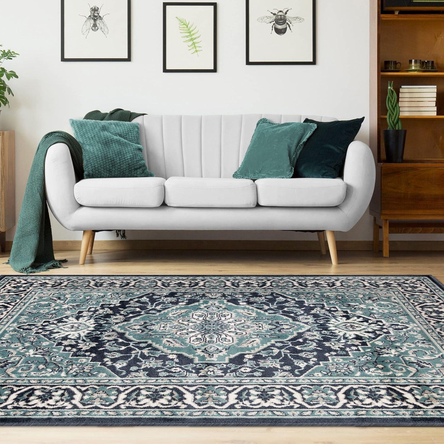 imageSuperior Indoor Area Rug Jute Backing Rugs for Entryway Dining Kitchen Bedroom Floors Traditional Floor Decor Oriental Medallion Indoor Rug Glendale Collection 2 x 3 BrownDeep Royal