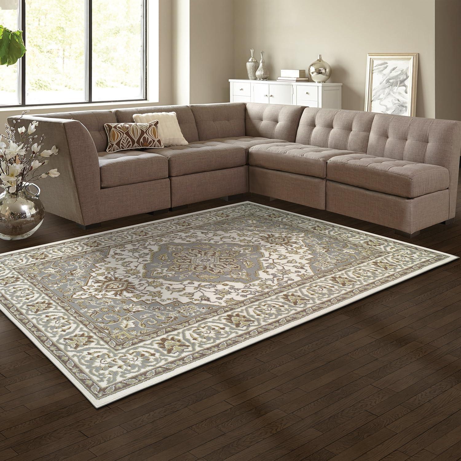imageSuperior Indoor Area Rug Jute Backing Rugs for Entryway Dining Kitchen Bedroom Floors Traditional Floor Decor Oriental Medallion Indoor Rug Glendale Collection 2 x 3 BrownGreen