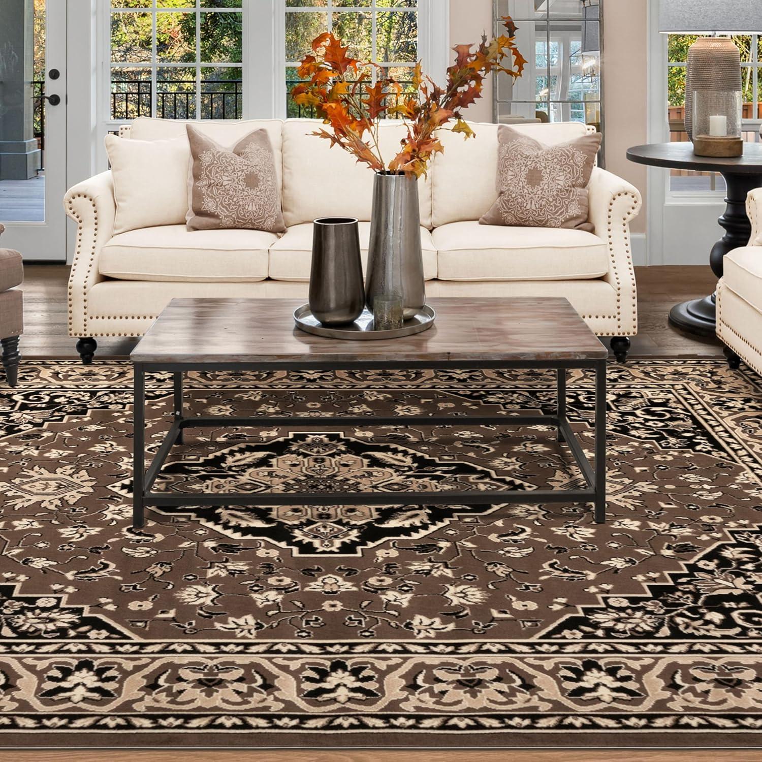 imageSuperior Indoor Area Rug Jute Backing Rugs for Entryway Dining Kitchen Bedroom Floors Traditional Floor Decor Oriental Medallion Indoor Rug Glendale Collection 2 x 3 BrownBrown