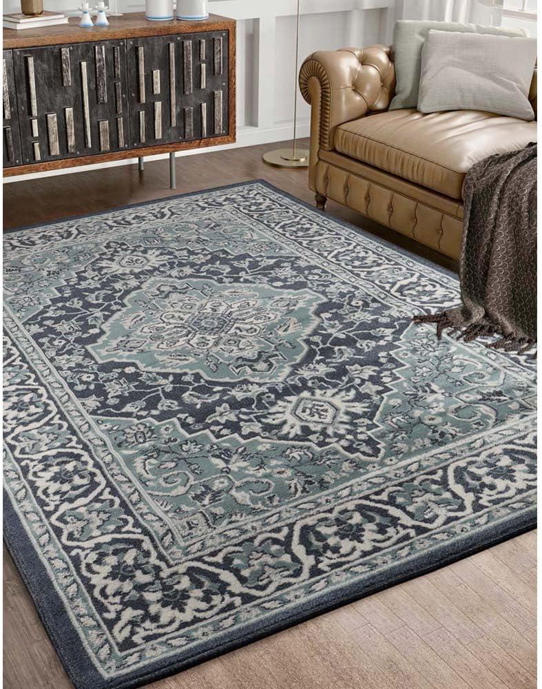 imageSuperior Indoor Area Rug Jute Backing Rugs for Entryway Dining Kitchen Bedroom Floors Traditional Floor Decor Oriental Medallion Indoor Rug Glendale Collection 2 x 3 BrownDeep Royal