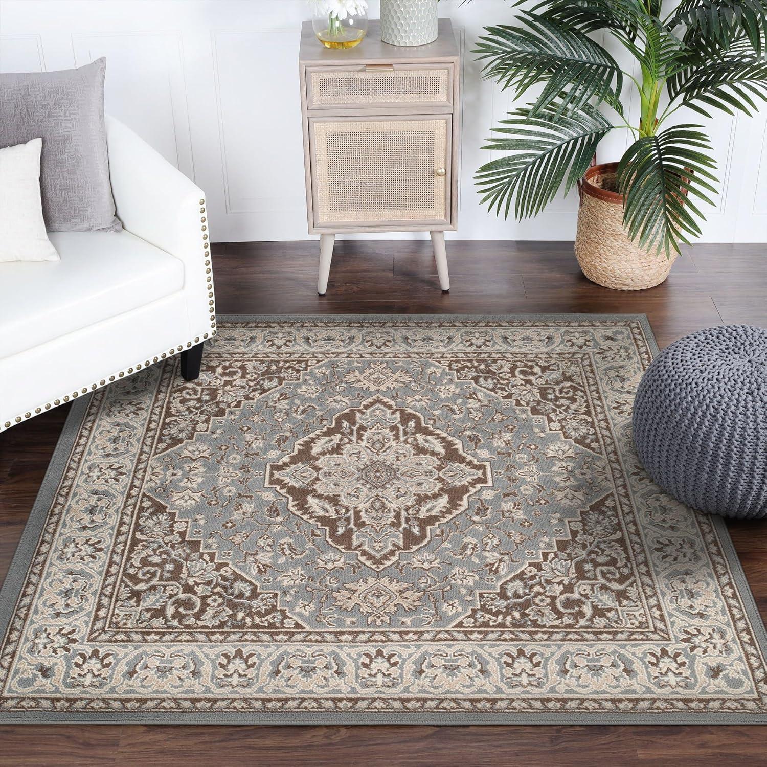 imageSuperior Indoor Area Rug Jute Backing Rugs for Entryway Dining Kitchen Bedroom Floors Traditional Floor Decor Oriental Medallion Indoor Rug Glendale Collection 2 x 3 BrownGrey