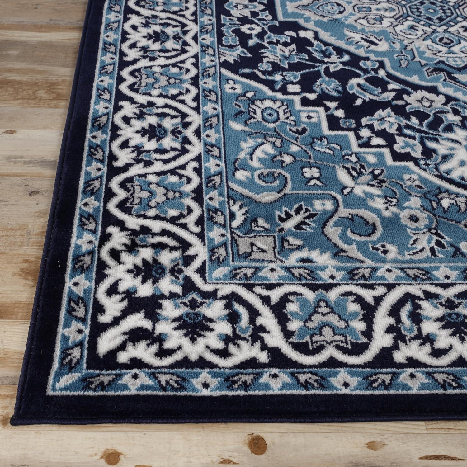 imageSuperior Indoor Area Rug Jute Backing Rugs for Entryway Dining Kitchen Bedroom Floors Traditional Floor Decor Oriental Medallion Indoor Rug Glendale Collection 2 x 3 BrownBlue