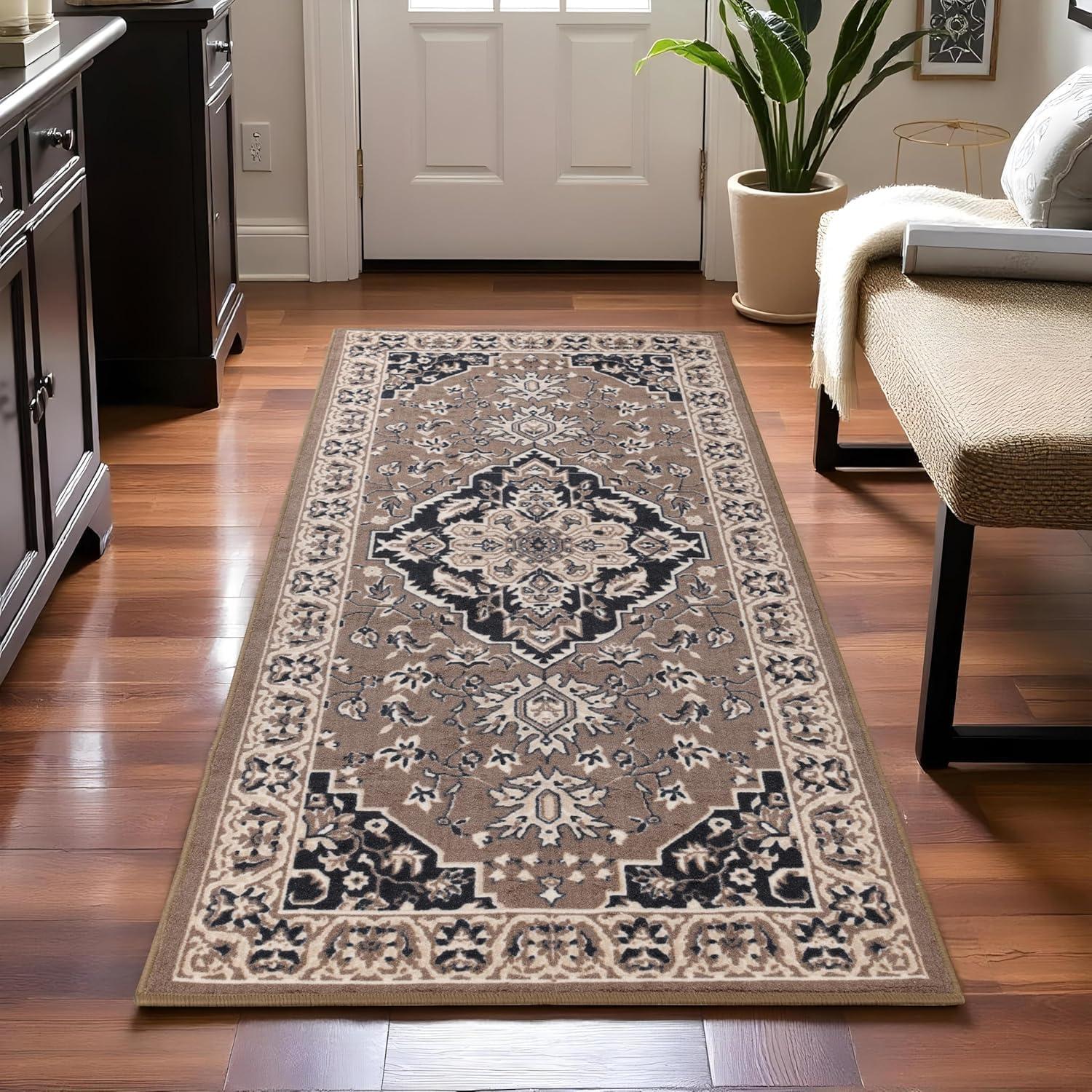 imageSuperior Indoor Area Rug Jute Backing Rugs for Entryway Dining Kitchen Bedroom Floors Traditional Floor Decor Oriental Medallion Indoor Rug Glendale Collection 2 x 3 BrownBrown