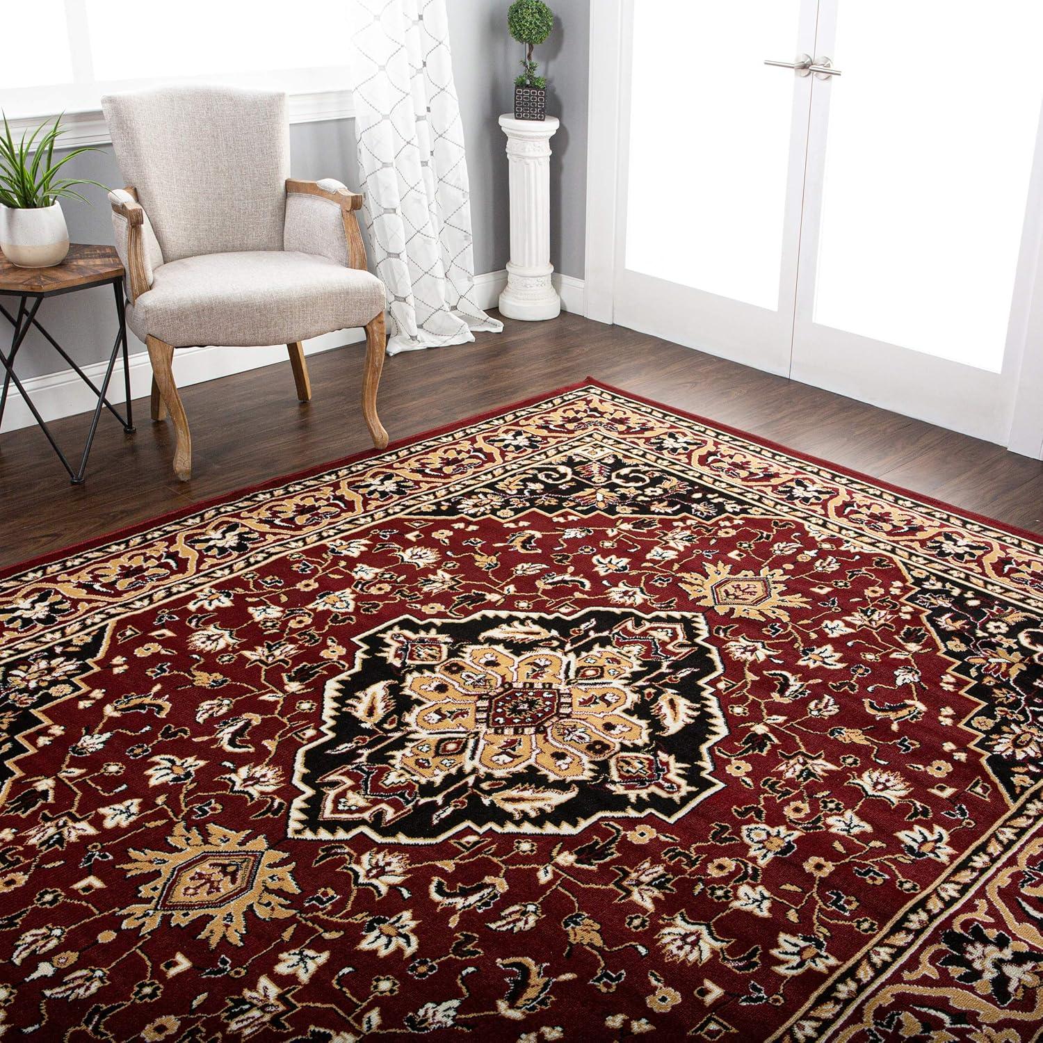 imageSuperior Indoor Area Rug Jute Backing Rugs for Entryway Dining Kitchen Bedroom Floors Traditional Floor Decor Oriental Medallion Indoor Rug Glendale Collection 2 x 3 BrownRed