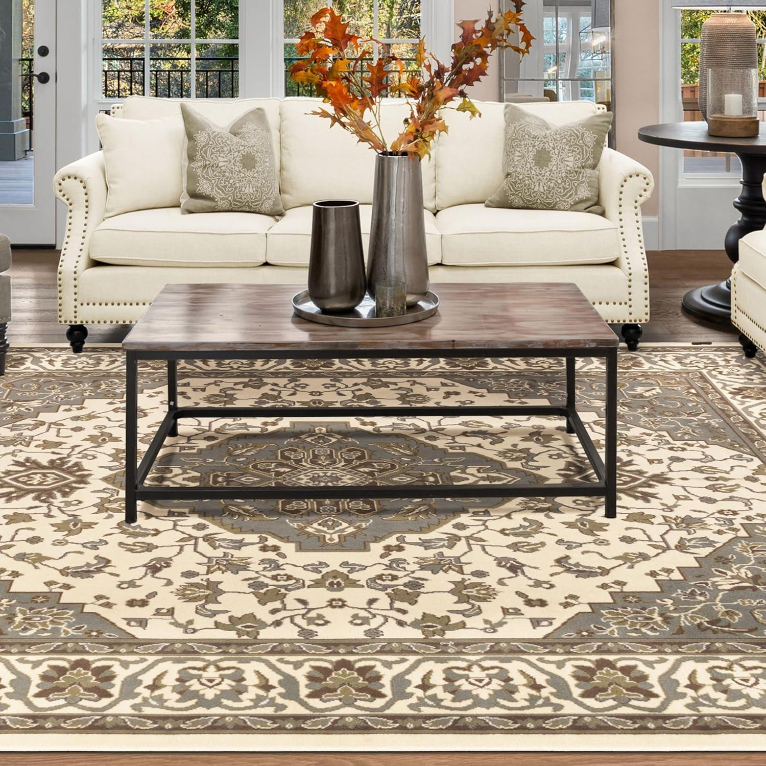 imageSuperior Indoor Area Rug Jute Backing Rugs for Entryway Dining Kitchen Bedroom Floors Traditional Floor Decor Oriental Medallion Indoor Rug Glendale Collection 2 x 3 BrownGreen