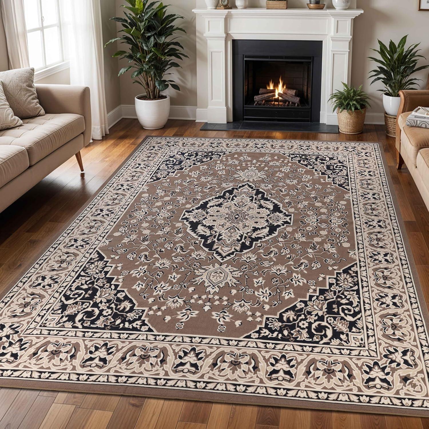 imageSuperior Indoor Area Rug Jute Backing Rugs for Entryway Dining Kitchen Bedroom Floors Traditional Floor Decor Oriental Medallion Indoor Rug Glendale Collection 2 x 3 BrownBrown