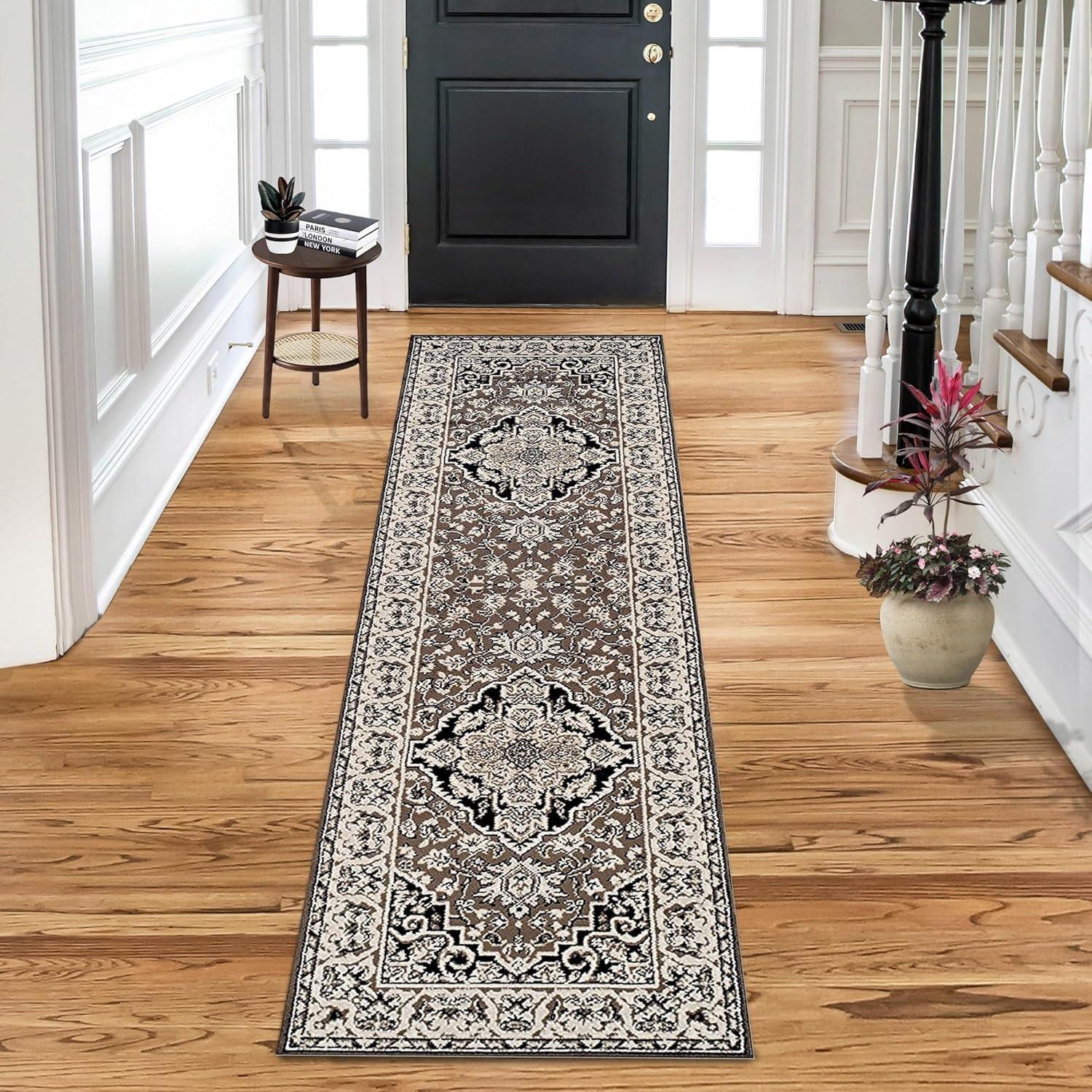 imageSuperior Indoor Area Rug Jute Backing Rugs for Entryway Dining Kitchen Bedroom Floors Traditional Floor Decor Oriental Medallion Indoor Rug Glendale Collection 2 x 3 BrownBrown