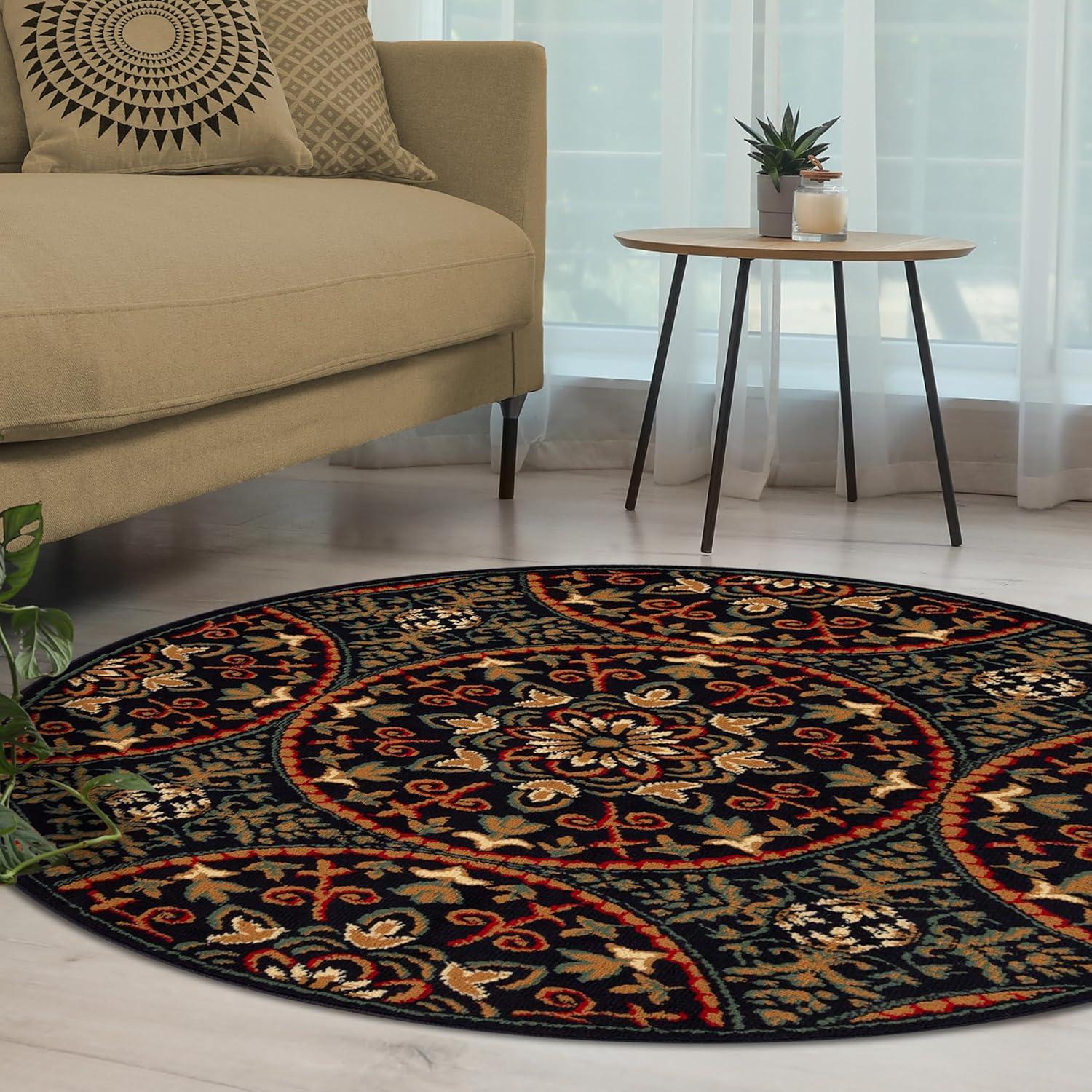 imageSuperior Indoor Area Rug Plush Carpet Cover Vintage Oriental Medallion Ideal for Hallway Entry Living Room Dining Bedroom Office Kitchen Fancy Medallion Collection 5 x 5 Midnight BlueMidnight Blue