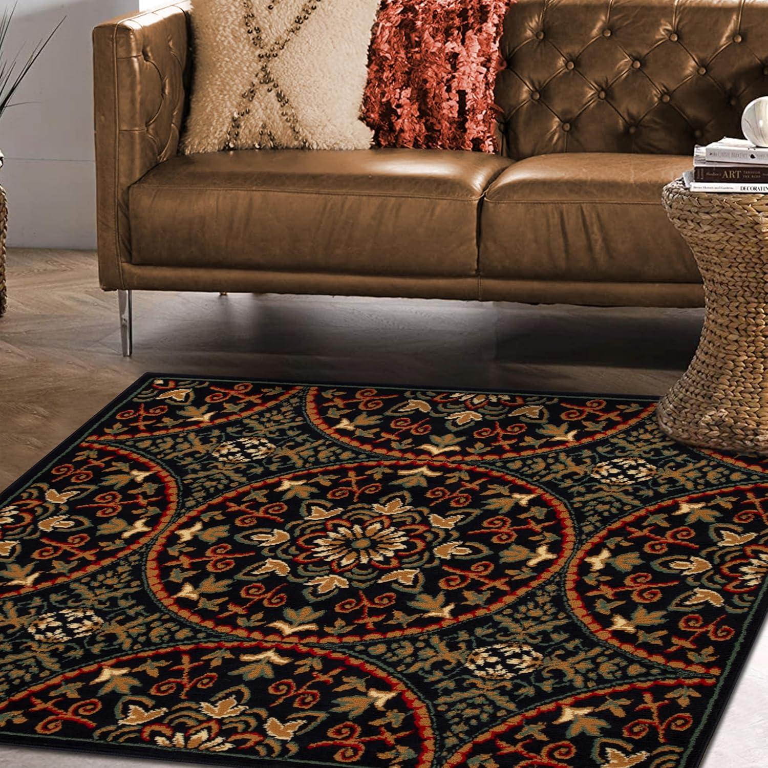 imageSuperior Indoor Area Rug Plush Carpet Cover Vintage Oriental Medallion Ideal for Hallway Entry Living Room Dining Bedroom Office Kitchen Fancy Medallion Collection 5 x 5 Midnight BlueMidnight Blue