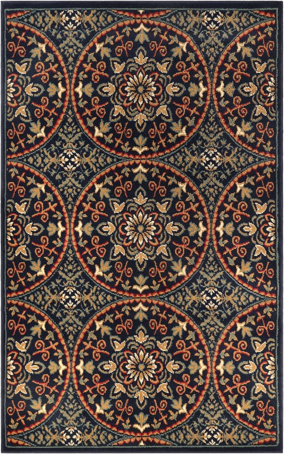 imageSuperior Indoor Area Rug Plush Carpet Cover Vintage Oriental Medallion Ideal for Hallway Entry Living Room Dining Bedroom Office Kitchen Fancy Medallion Collection 5 x 5 Midnight BlueMidnight Blue
