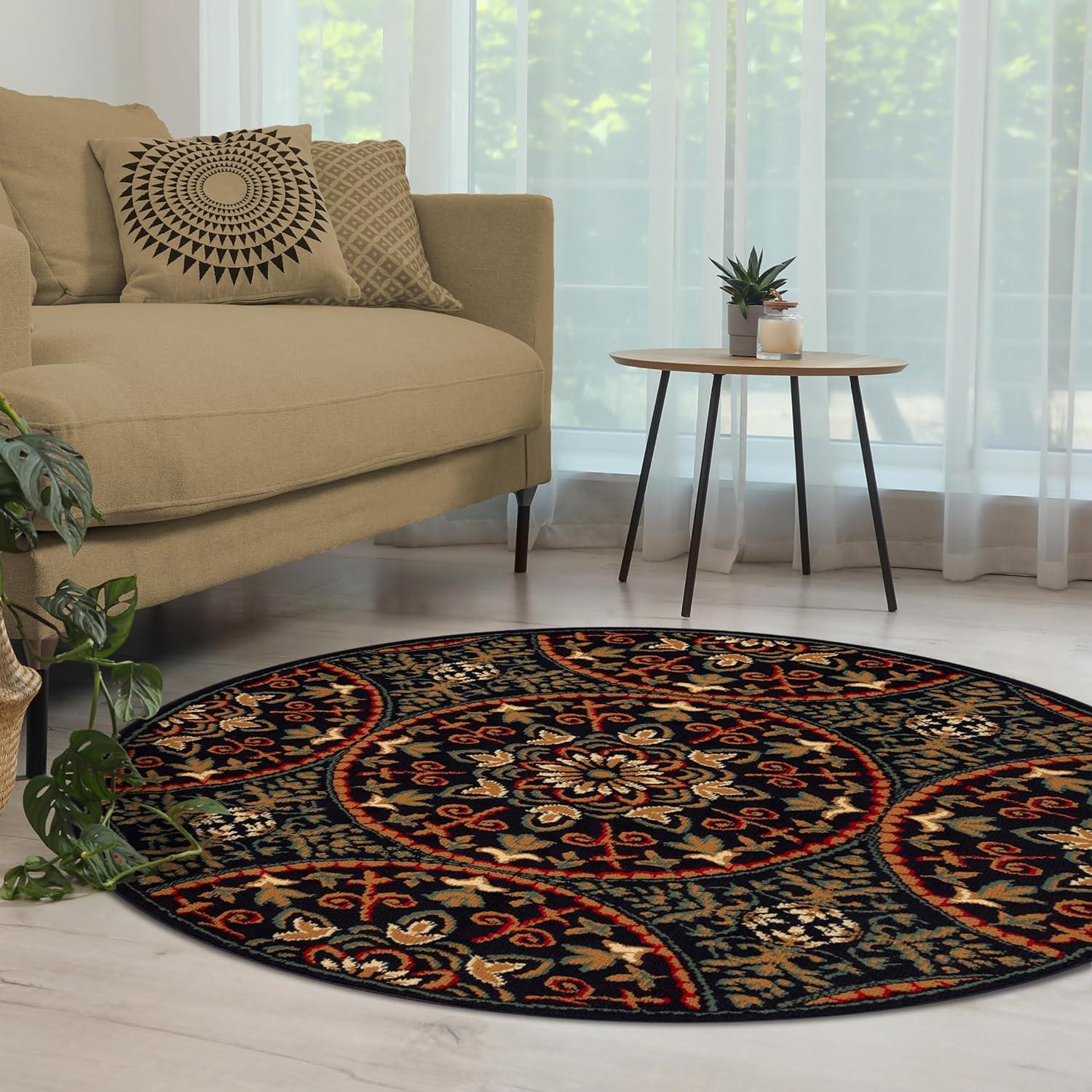 imageSuperior Indoor Area Rug Plush Carpet Cover Vintage Oriental Medallion Ideal for Hallway Entry Living Room Dining Bedroom Office Kitchen Fancy Medallion Collection 5 x 5 Midnight BlueMidnight Blue