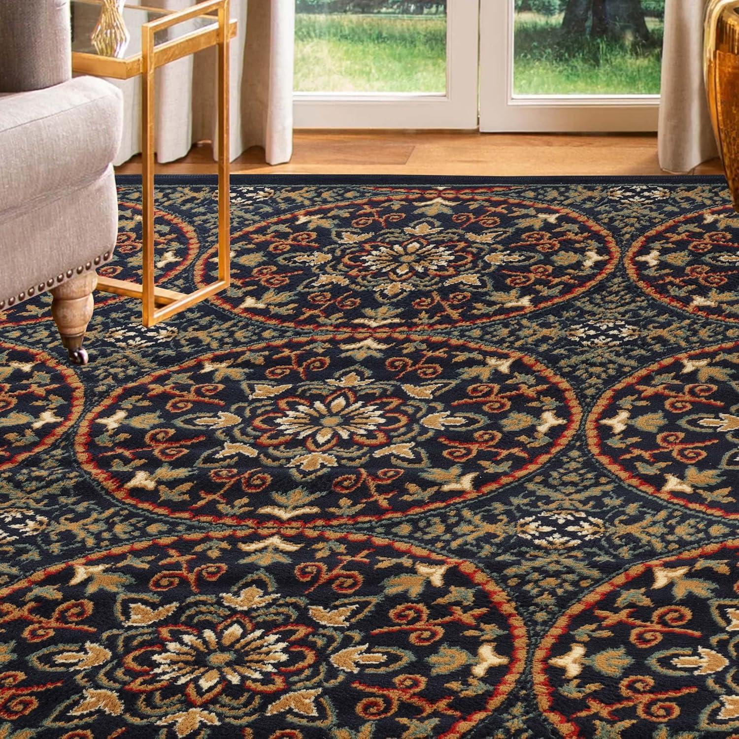 imageSuperior Indoor Area Rug Plush Carpet Cover Vintage Oriental Medallion Ideal for Hallway Entry Living Room Dining Bedroom Office Kitchen Fancy Medallion Collection 5 x 5 Midnight BlueMidnight Blue