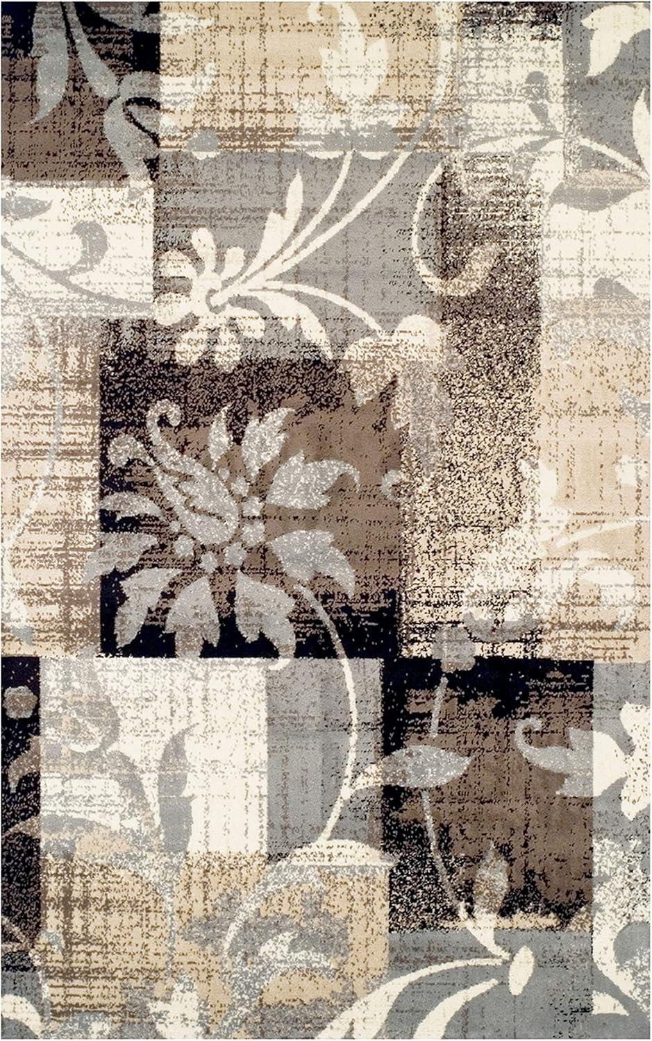 imageSuperior Indoor Area Rug Plush Carpet Cover for Kids or Pets Hallway Entryway Living Room Dining Bedroom Office Kitchen Modern Floral Patchwork Decor Pastiche Collection 12 x 15 BeigeBeige