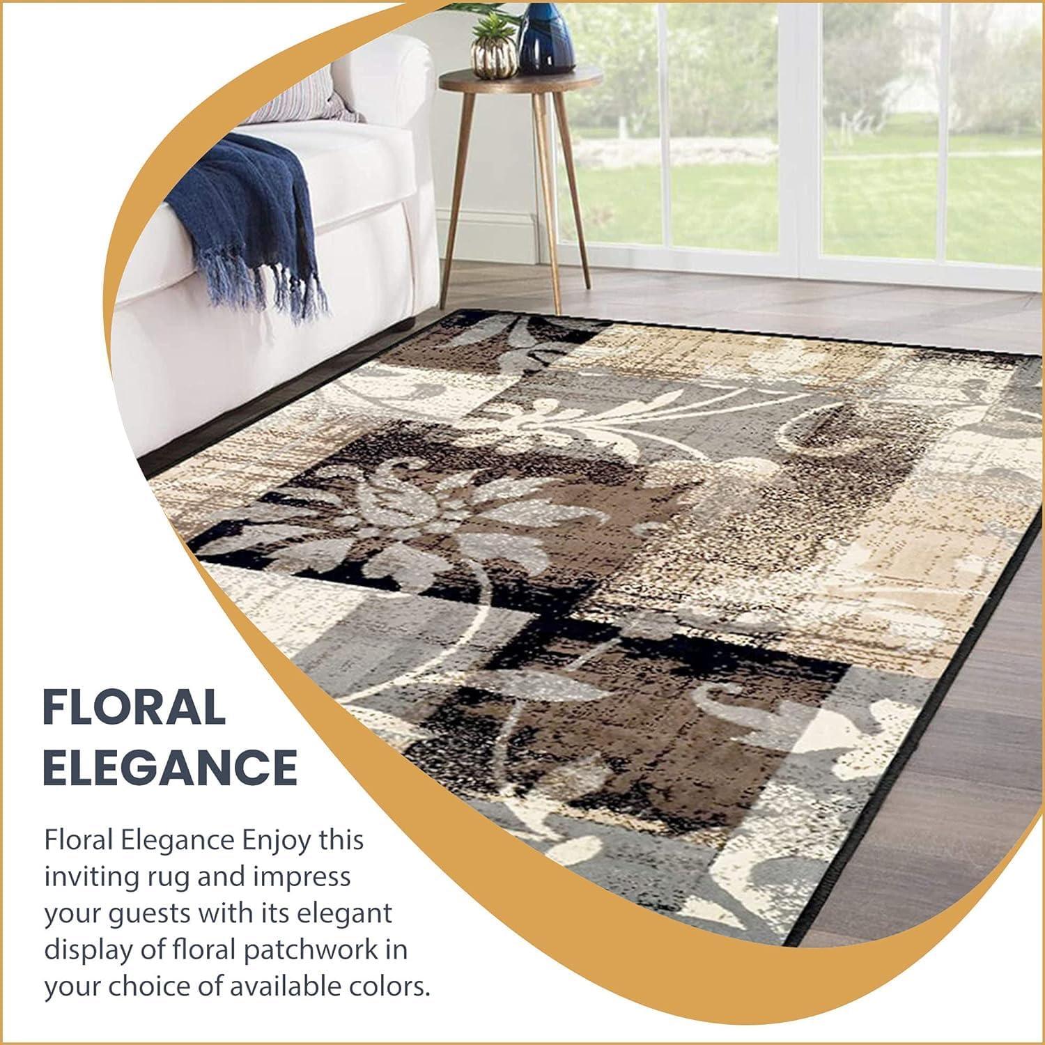 imageSuperior Indoor Area Rug Plush Carpet Cover for Kids or Pets Hallway Entryway Living Room Dining Bedroom Office Kitchen Modern Floral Patchwork Decor Pastiche Collection 12 x 15 BeigeBeige