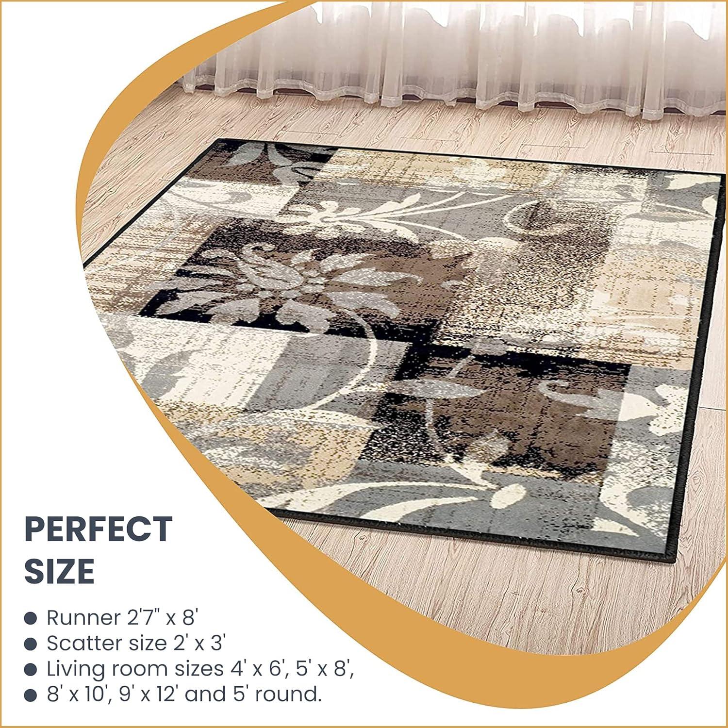 imageSuperior Indoor Area Rug Plush Carpet Cover for Kids or Pets Hallway Entryway Living Room Dining Bedroom Office Kitchen Modern Floral Patchwork Decor Pastiche Collection 12 x 15 BeigeBeige