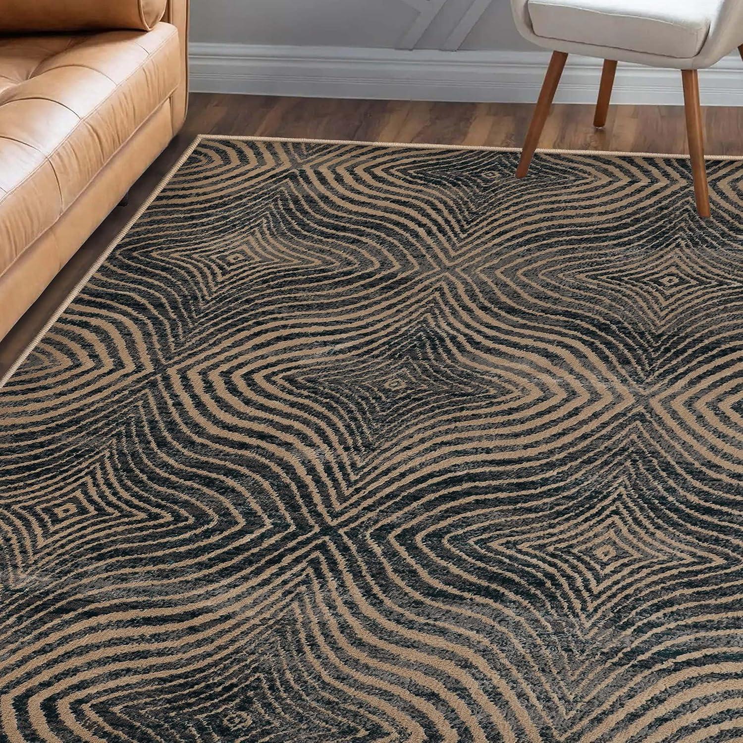 imageSuperior Indoor Area Rug or Runner Modern Abstract Floor Decor Soft Plush Rugs Aesthetic Home Accessories For Living Room Bedroom Office Kitchen Dining Cullen Collection 2 x 3 Brown BlackBrown Black