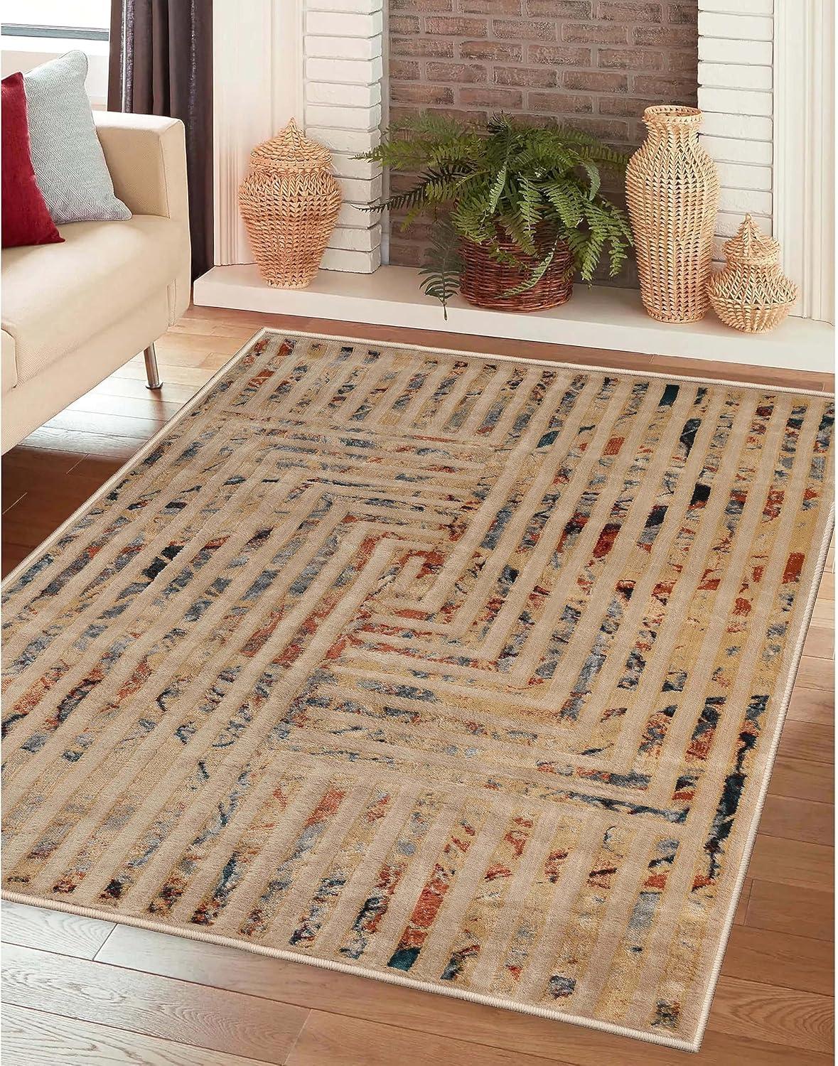 imageSuperior Indoor Area Rug or Runner Modern Abstract Floor Decor Soft Plush Rugs Aesthetic Home Accessories For Living Room Bedroom Office Kitchen Dining Cullen Collection 2 x 3 Brown BlackIvory