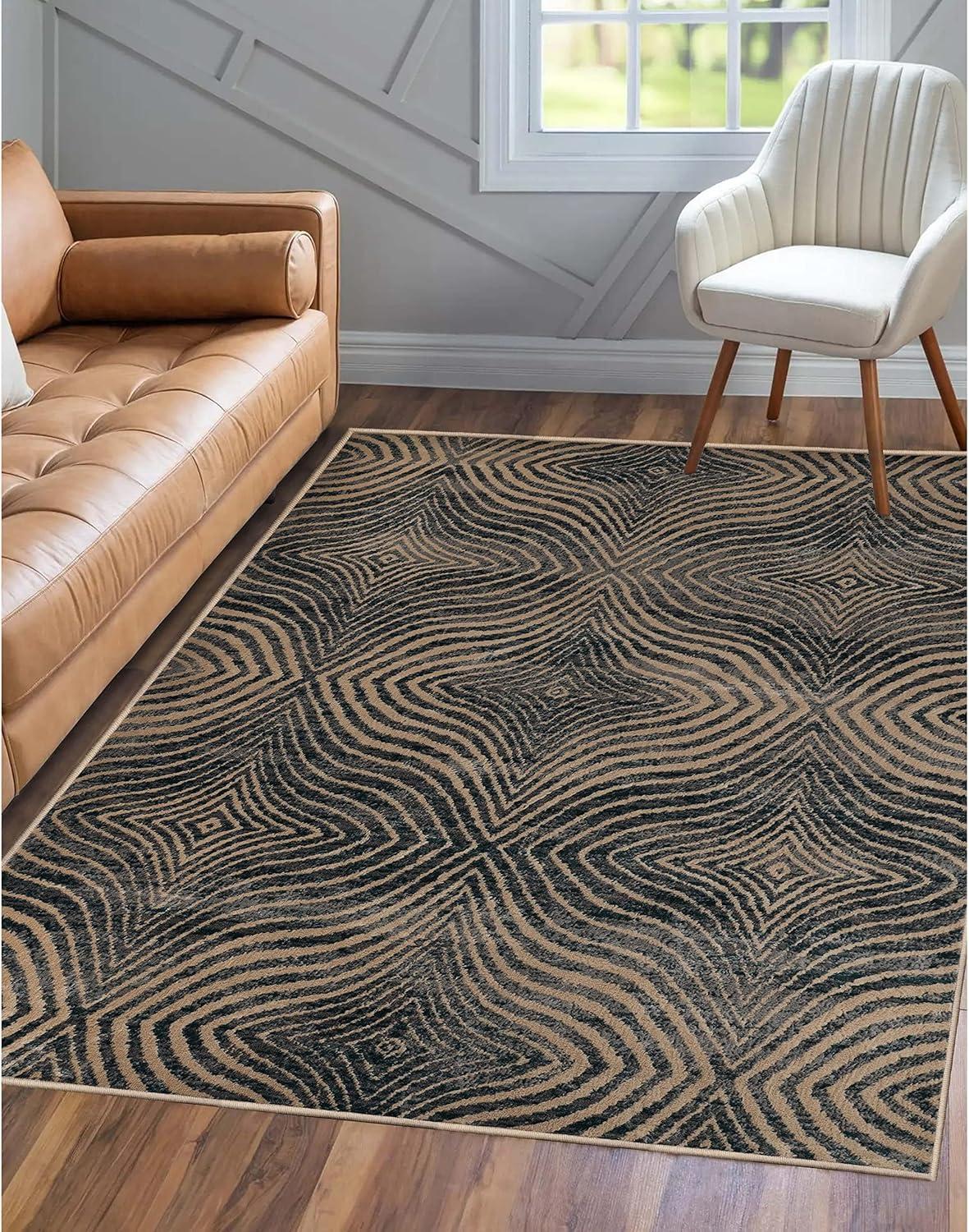 imageSuperior Indoor Area Rug or Runner Modern Abstract Floor Decor Soft Plush Rugs Aesthetic Home Accessories For Living Room Bedroom Office Kitchen Dining Cullen Collection 2 x 3 Brown BlackBrown Black