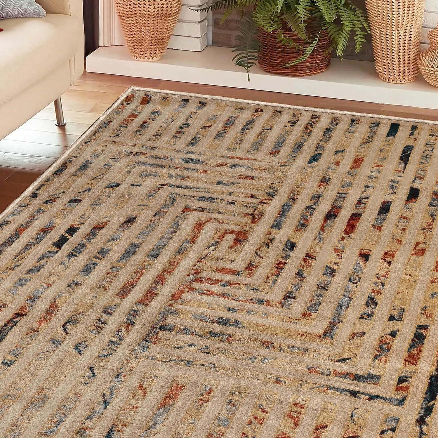 imageSuperior Indoor Area Rug or Runner Modern Abstract Floor Decor Soft Plush Rugs Aesthetic Home Accessories For Living Room Bedroom Office Kitchen Dining Cullen Collection 2 x 3 Brown BlackIvory