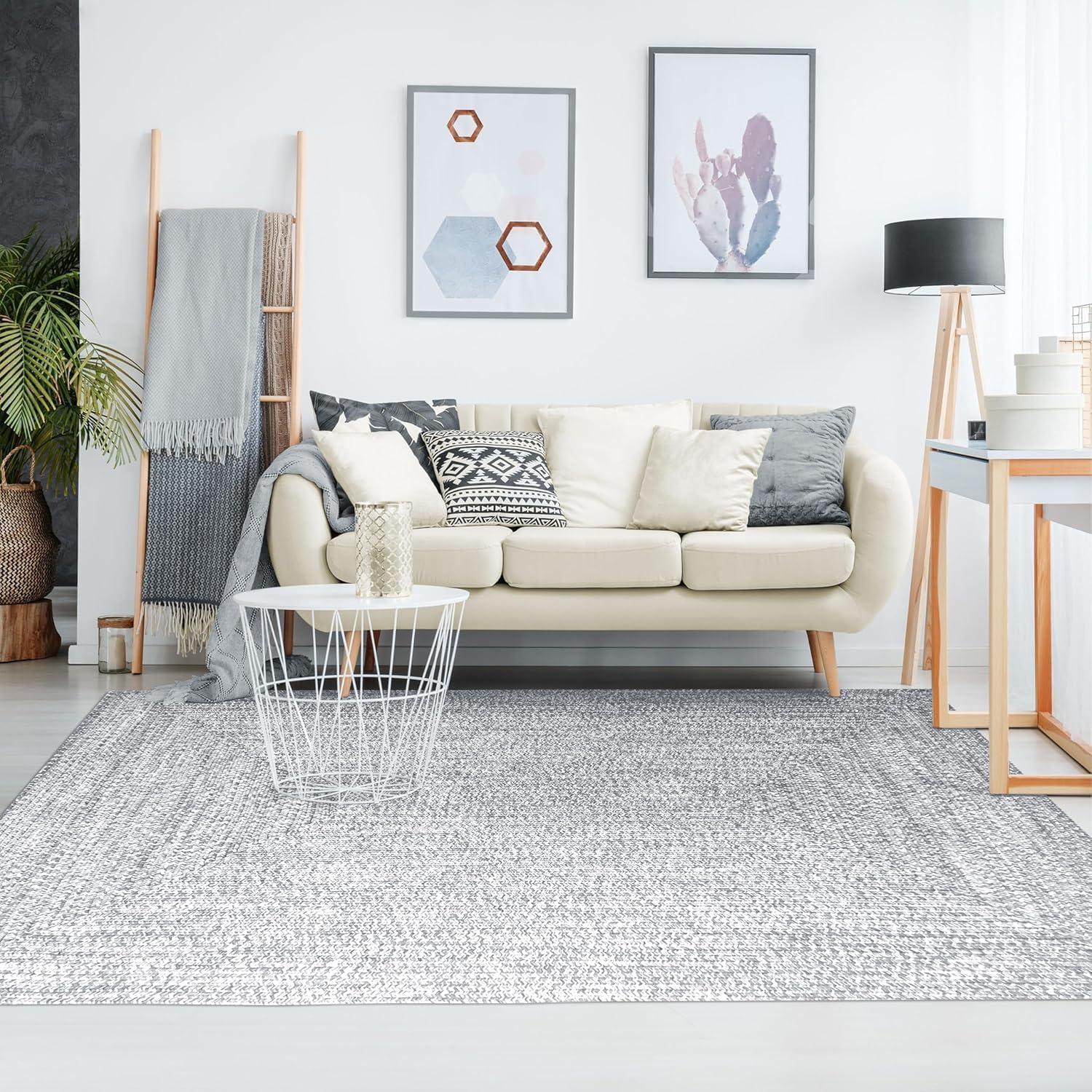 imageSuperior IndoorOutdoor Area Rug DualTone Reversible Braided Floor Decor for Patio Front Porch Entryway Living Room Office Nursery Artistic Home 5 x 8 Fog GreenWhiteSlatewhite
