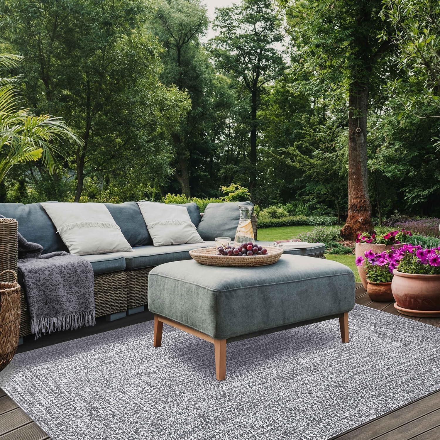 imageSuperior IndoorOutdoor Area Rug DualTone Reversible Braided Floor Decor for Patio Front Porch Entryway Living Room Office Nursery Artistic Home 5 x 8 Fog GreenWhiteCharcoalwhite