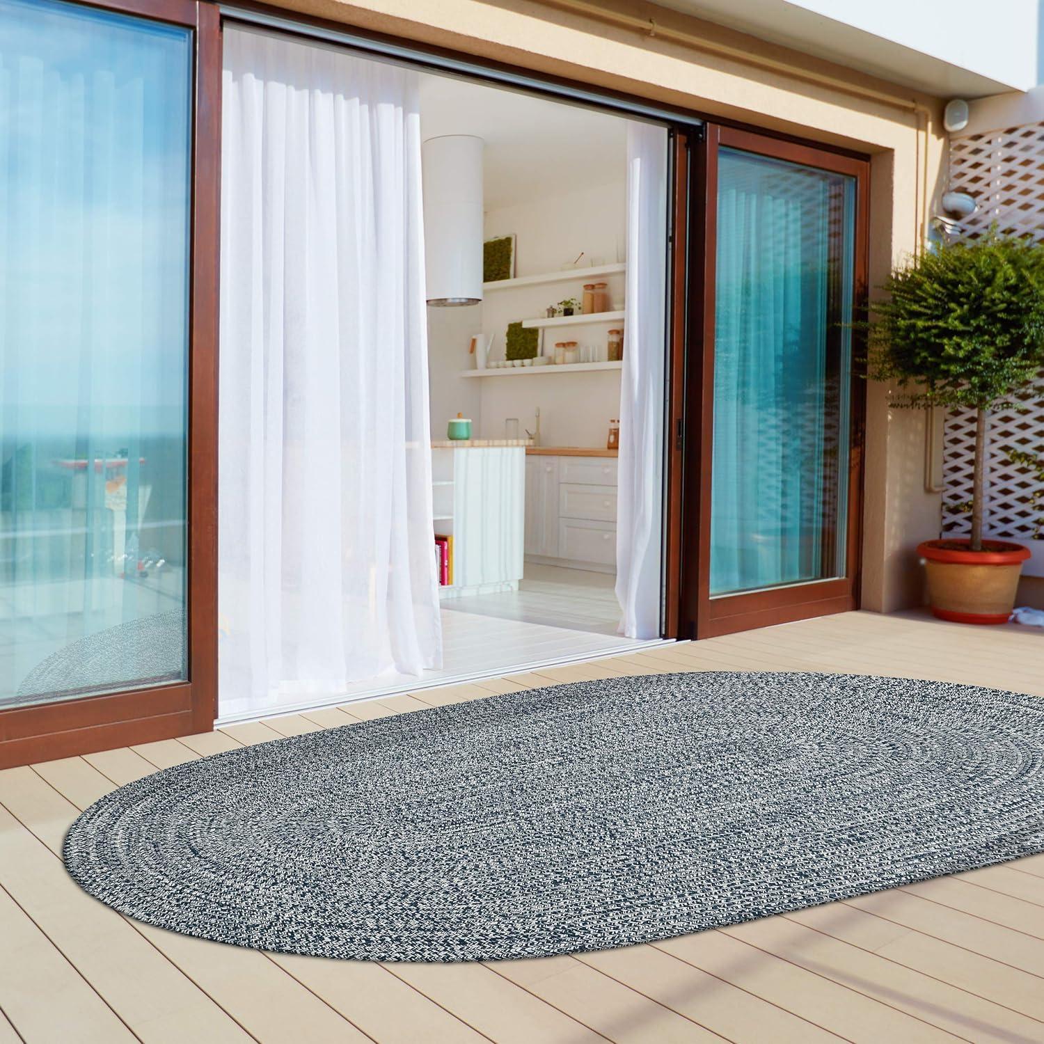imageSuperior IndoorOutdoor Area Rug DualTone Reversible Braided Floor Decor for Patio Front Porch Entryway Living Room Office Nursery Artistic Home 5 x 8 Fog GreenWhiteDenim Bluewhite