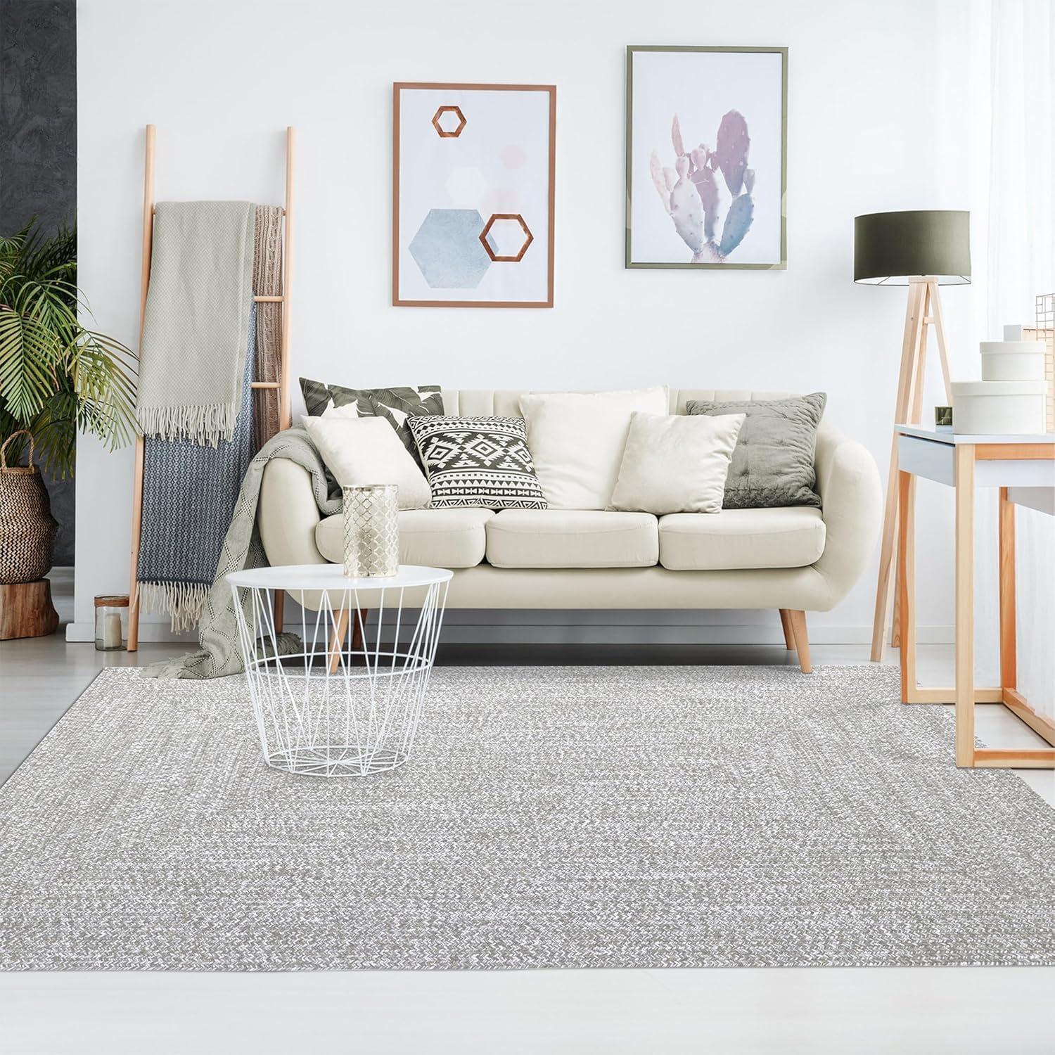 imageSuperior IndoorOutdoor Area Rug DualTone Reversible Braided Floor Decor for Patio Front Porch Entryway Living Room Office Nursery Artistic Home 5 x 8 Fog GreenWhiteCanvaswhite